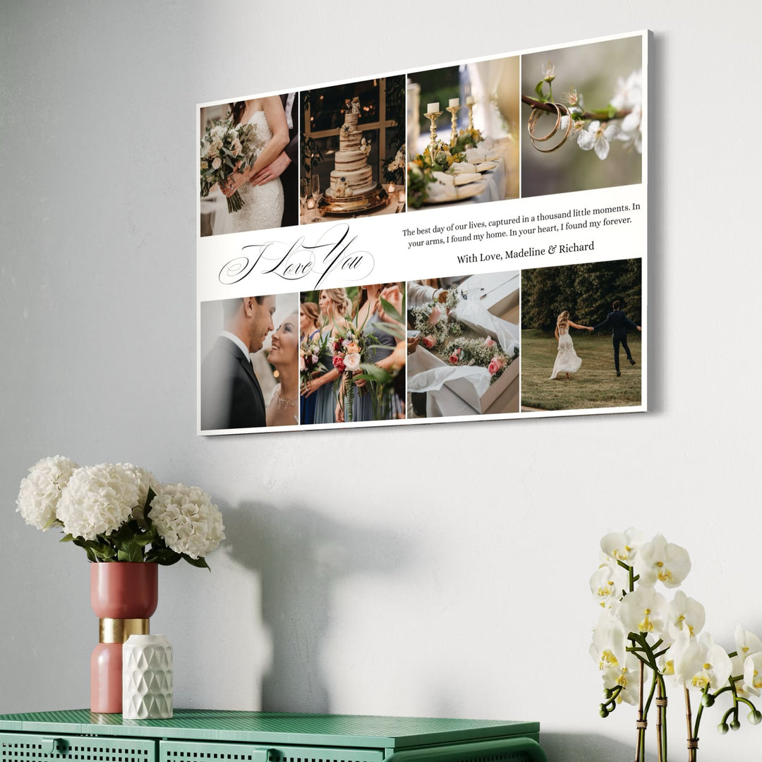 Tablou Canvas Personalizat cu 8 Poze Pentru Nunta "I Love You", PS203