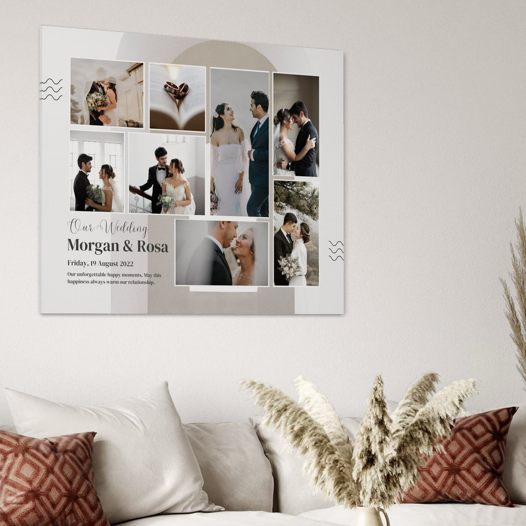Personalisierte Leinwandtafel mit 8 Hochzeitsbildern "Unsere Hochzeit", PS210