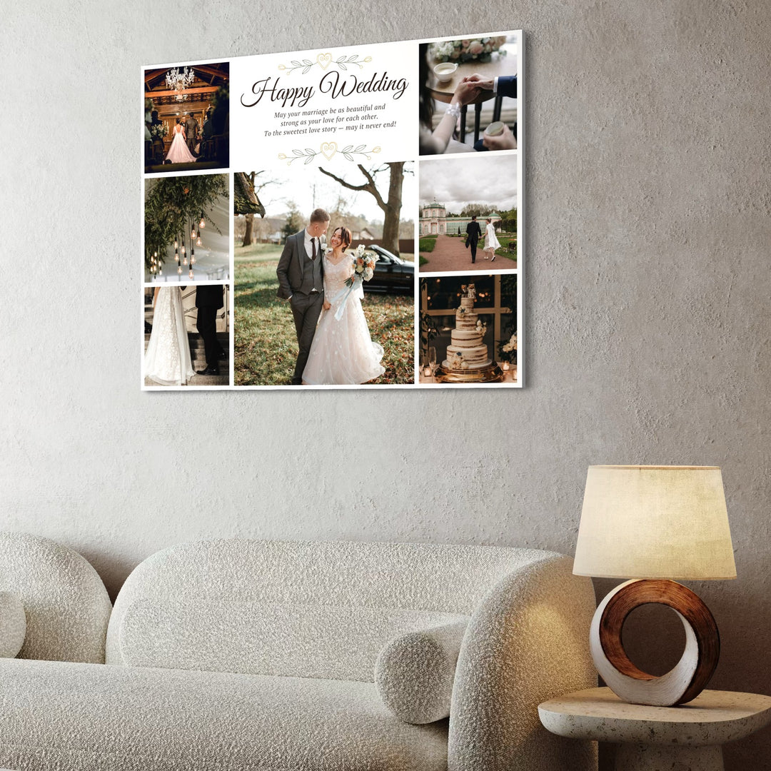 Personalisierte Leinwandtafel mit 7 Hochzeitsbildern "Happy Wedding", PS212