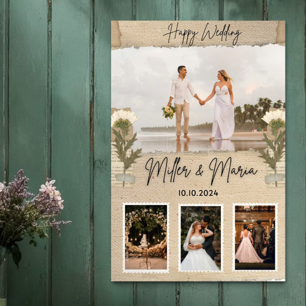 Tablou Canvas Personalizat cu 4 Poze Pentru Nunta "Happy Wedding", PS213