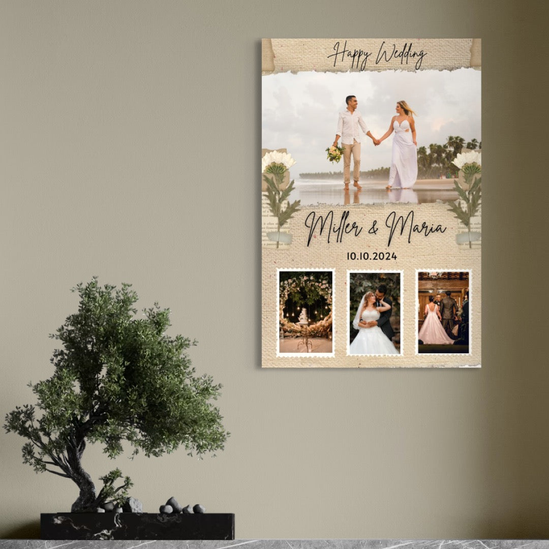 Tablou Canvas Personalizat cu 4 Poze Pentru Nunta "Happy Wedding", PS213