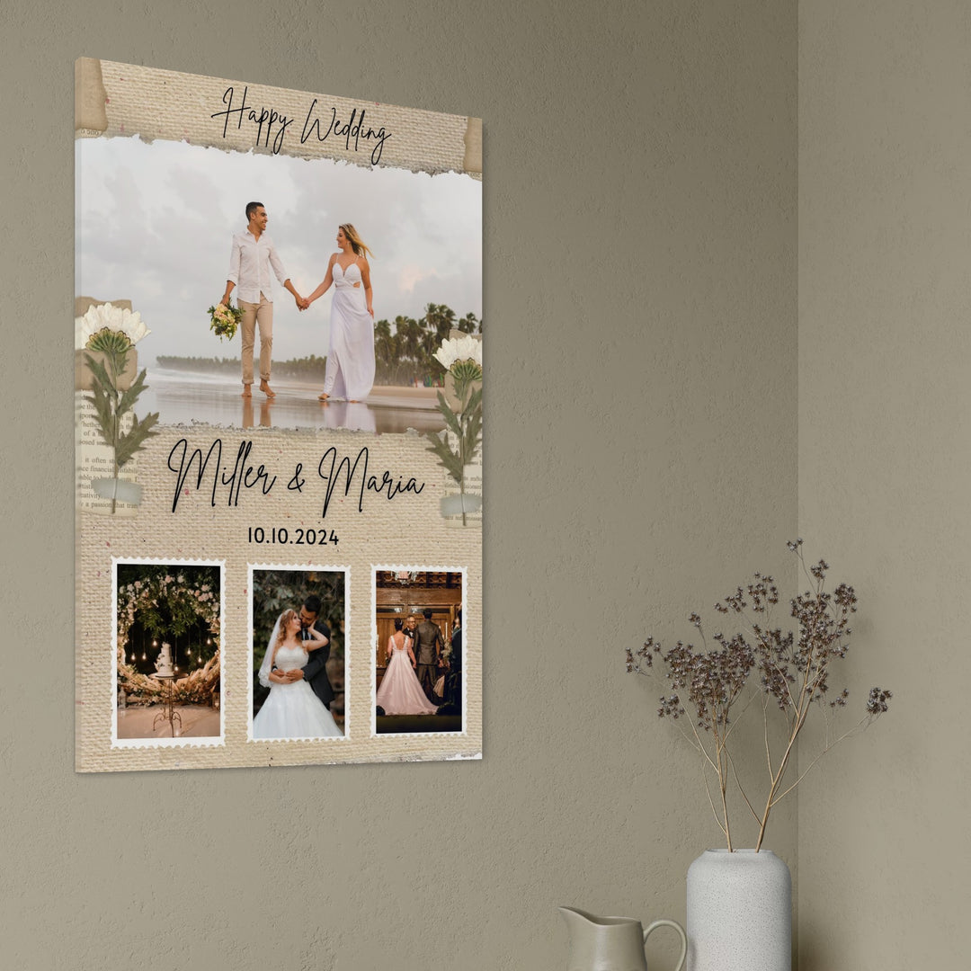 Tablou Canvas Personalizat cu 4 Poze Pentru Nunta "Happy Wedding", PS213