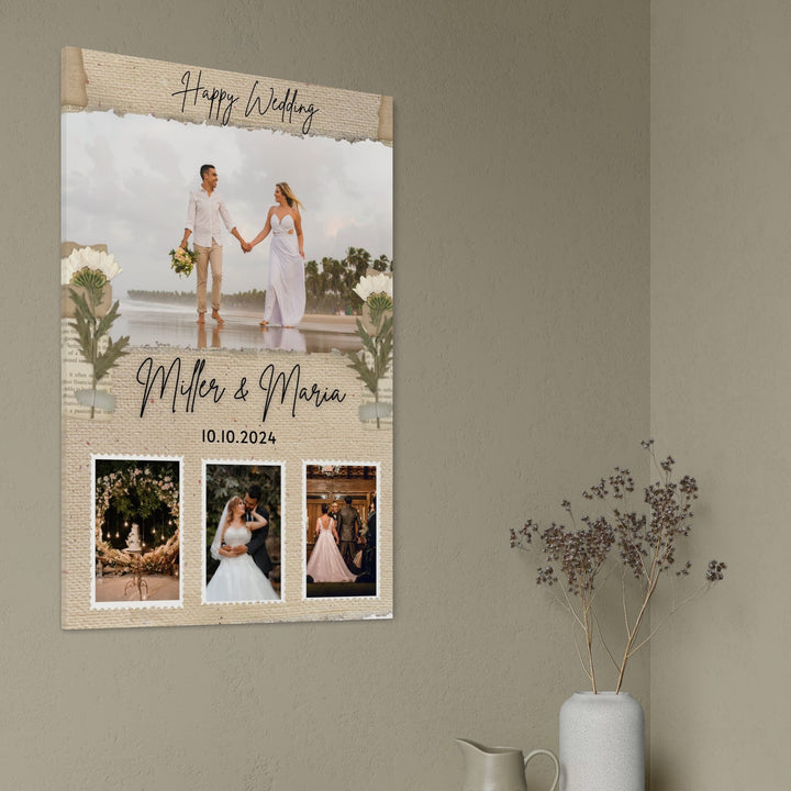 Tablou Canvas Personalizat cu 4 Poze Pentru Nunta "Happy Wedding", PS213