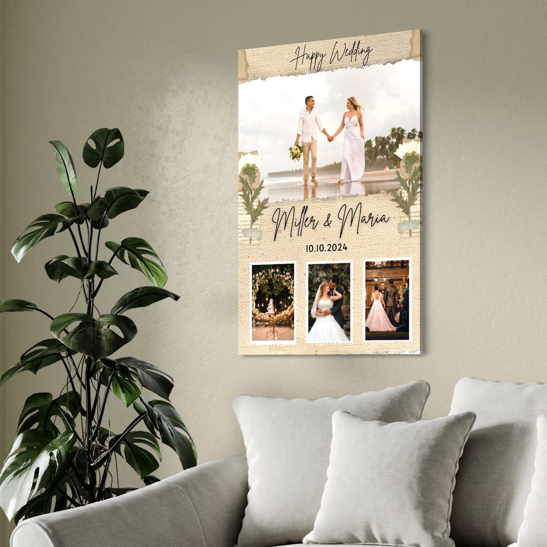 Tablou Canvas Personalizat cu 4 Poze Pentru Nunta "Happy Wedding", PS213