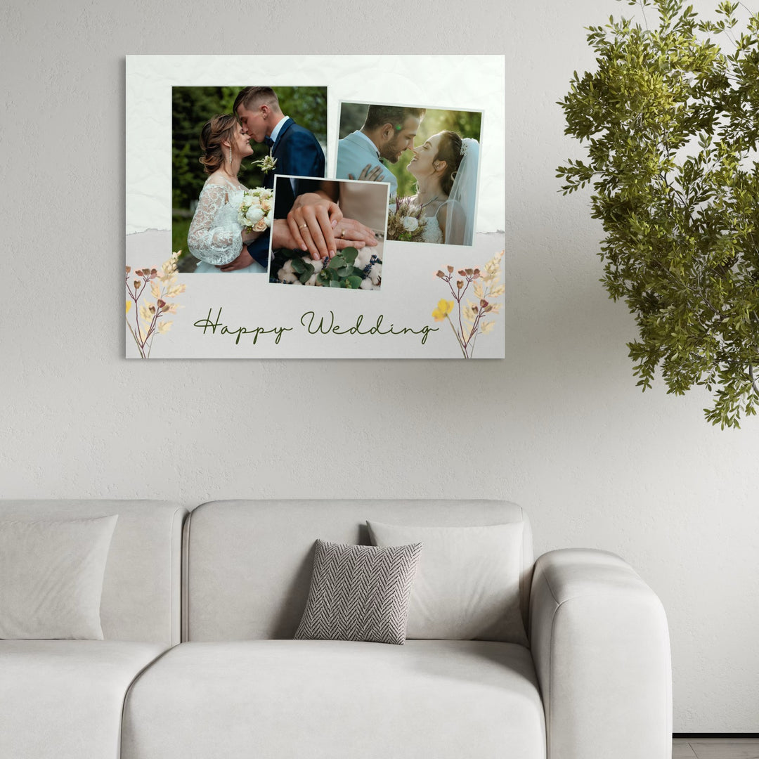Tablou Canvas Personalizat cu 3 Poze Pentru Nunta "Happy Wedding", PS215