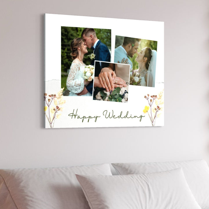 Tablou Canvas Personalizat cu 3 Poze Pentru Nunta "Happy Wedding", PS215
