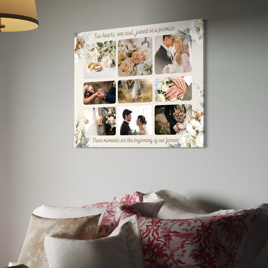 Tablou Canvas Personalizat cu 9 Poze Pentru Nunta "Two Hearts", PS216