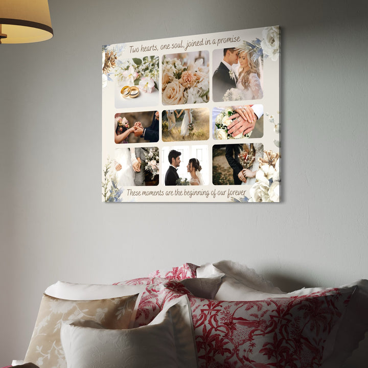 Tablou Canvas Personalizat cu 9 Poze Pentru Nunta "Two Hearts", PS216