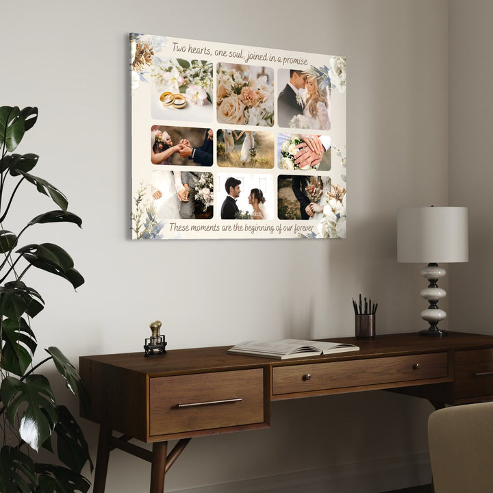 Tablou Canvas Personalizat cu 9 Poze Pentru Nunta "Two Hearts", PS216