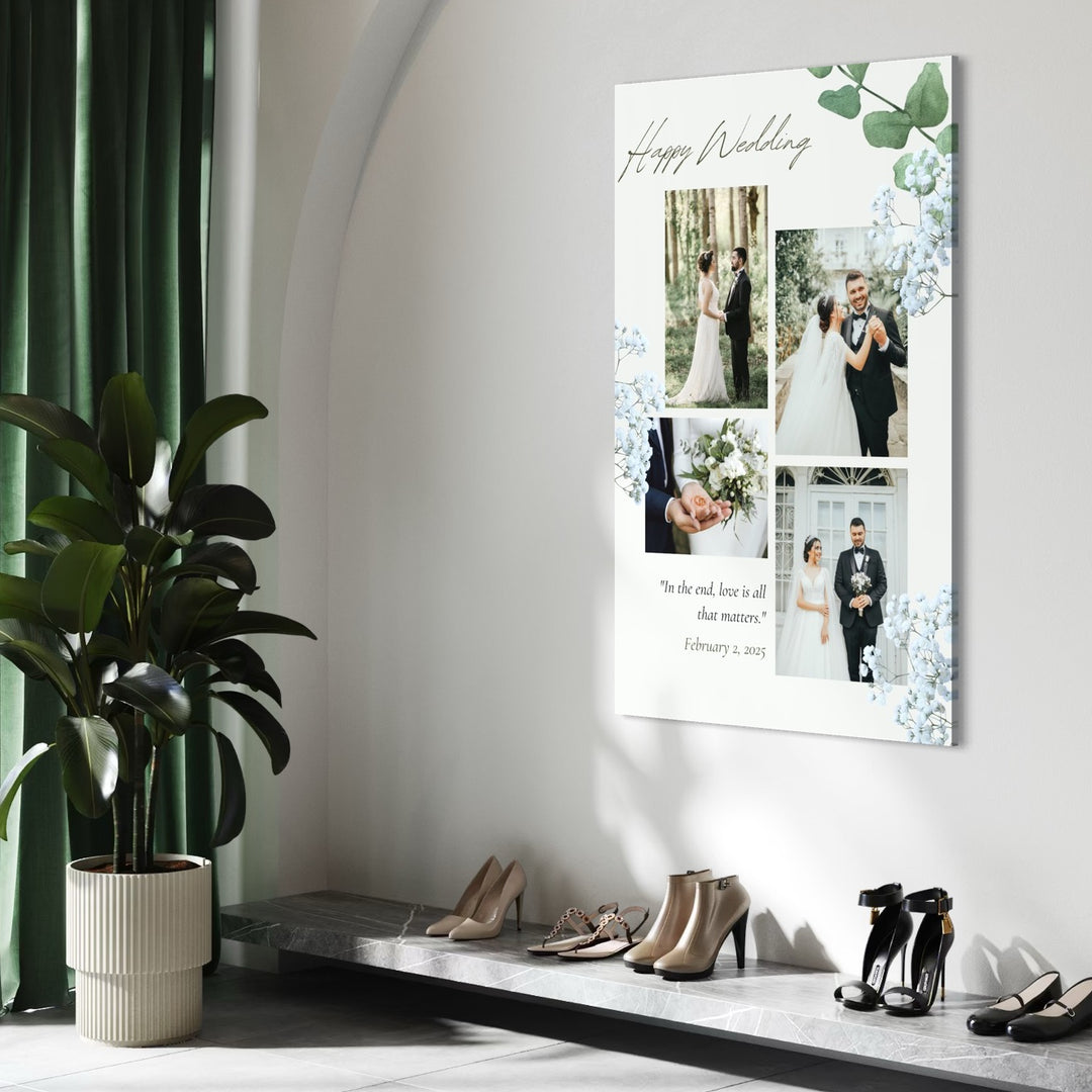 Tablou Canvas Personalizat cu 4 Poze Pentru Nunta "Happy Wedding", PS219