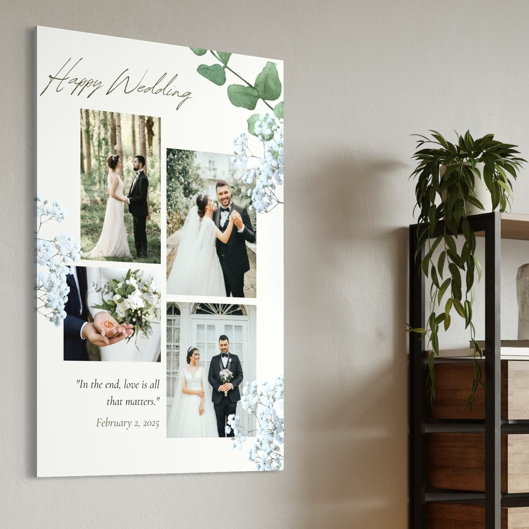 Tablou Canvas Personalizat cu 4 Poze Pentru Nunta "Happy Wedding", PS219