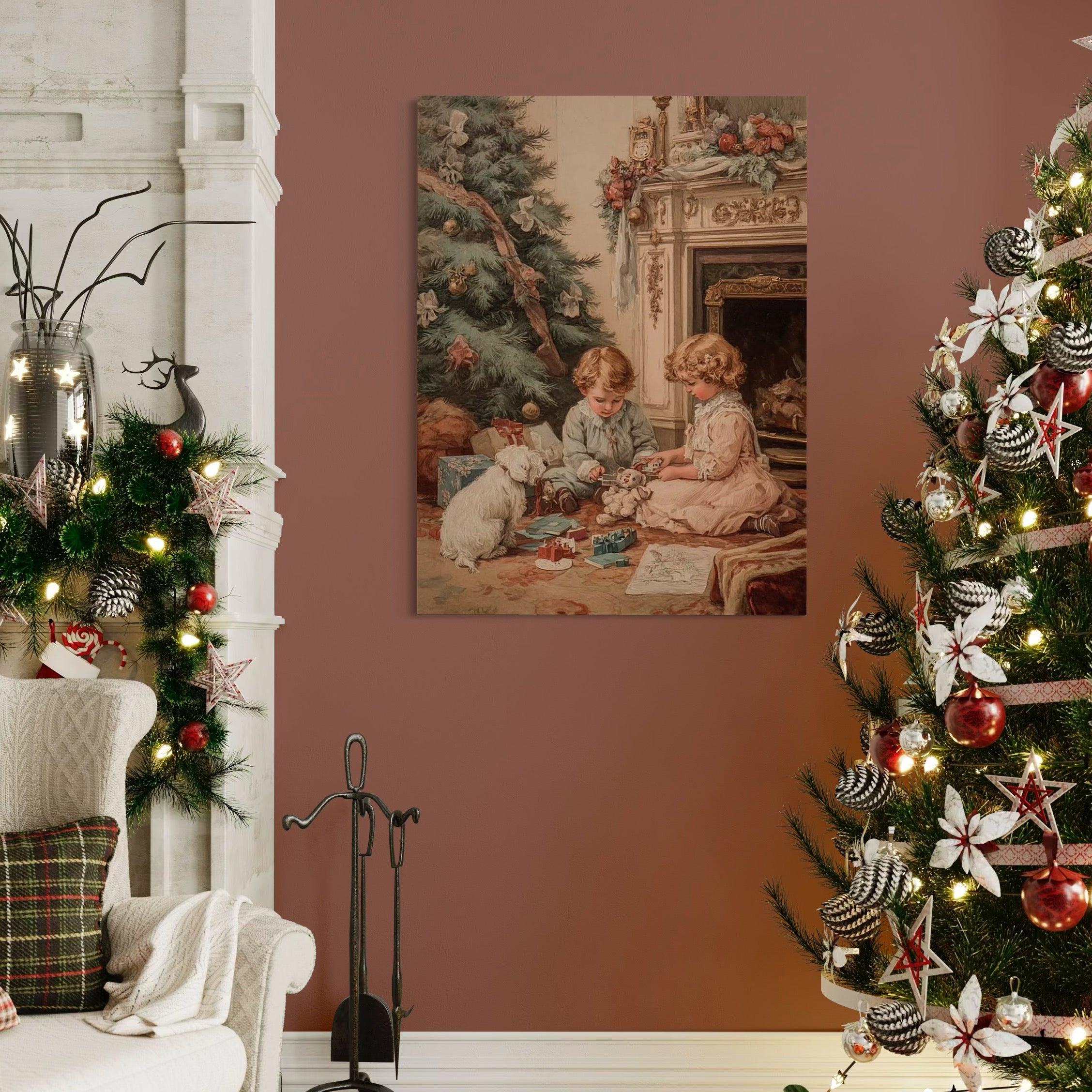 Tablou Canvas Premium, LuxCanva® D1096, Darurile copilariei,  Brad, Impodobit, Copii, Cadouri, Ajun, Inocenta, Copilarie, Fericire, Craciun, Mos, Jucarii, Iubire, Sarbatoare, Magie, Living, Dormitor