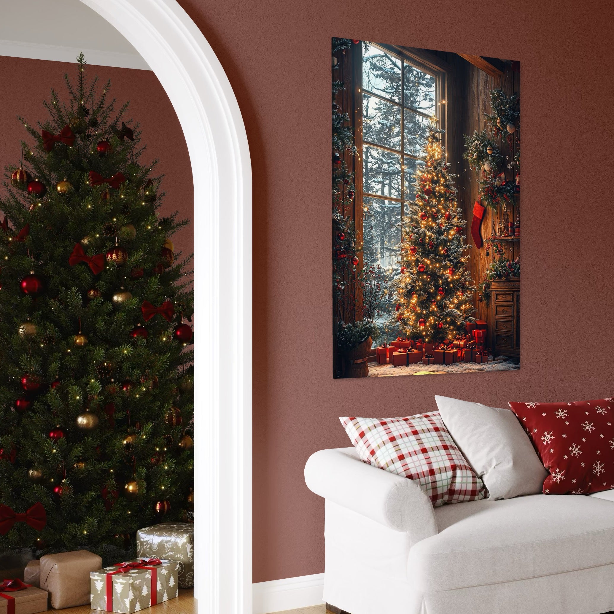 Tablou Canvas Premium, LuxCanva® D1098, Sub Bradul cu Poveste, Magie, Craciun, Acasa, Brad, Luminite, Podoabe, Rosu, Caldura, Familie, Traditie, Pace, Cadouri, Fericire, Globuri, Living, Dormitor