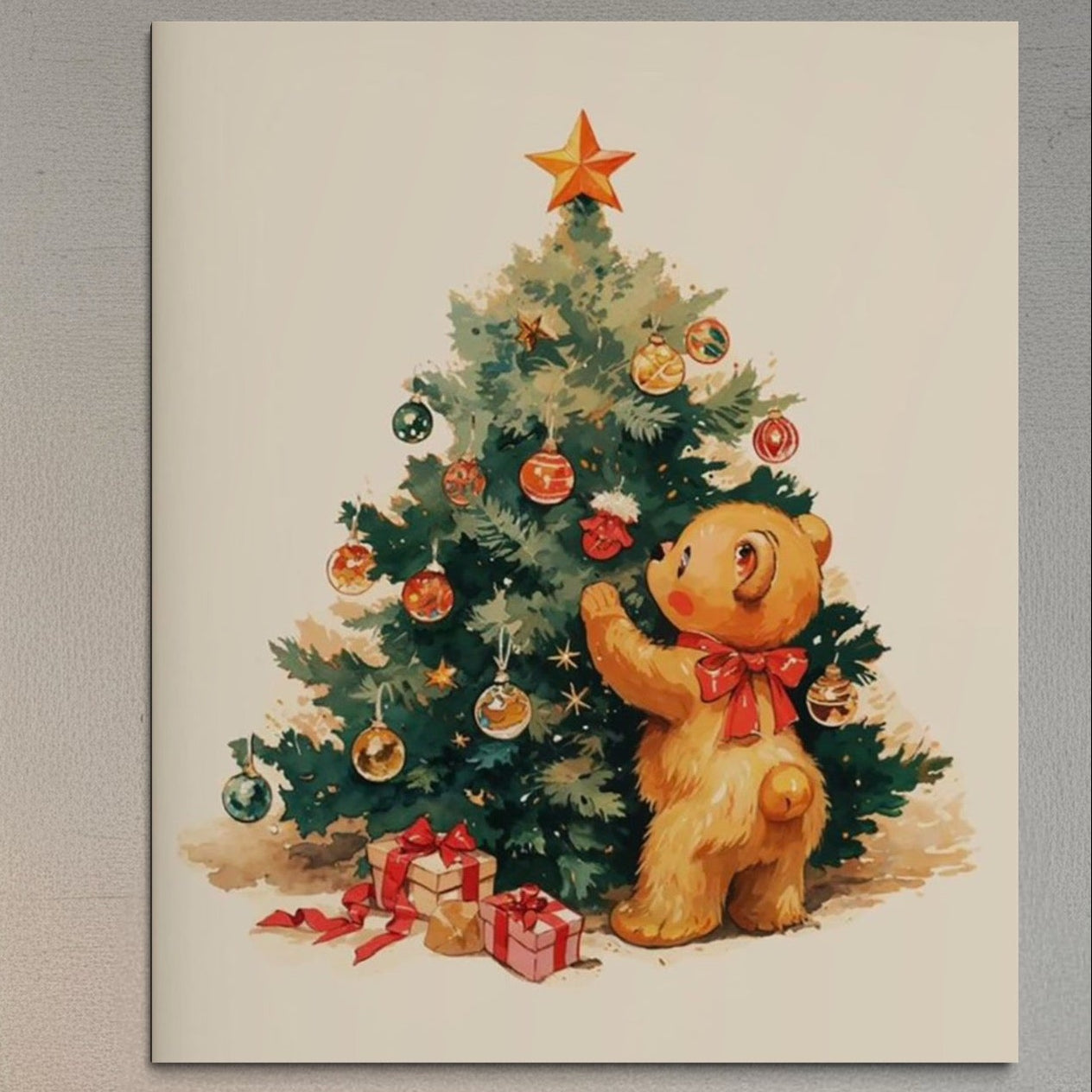 Tablou Canvas Premium, LuxCanva® D1104, Craciunul Ursuletului, Magie, Brad, Poveste, Noapte, Inocenta, Caldura, Poveste, Jucaus, Cadouri, Animalut, Fericire, Ajun, Craciun, Living, Dormitor