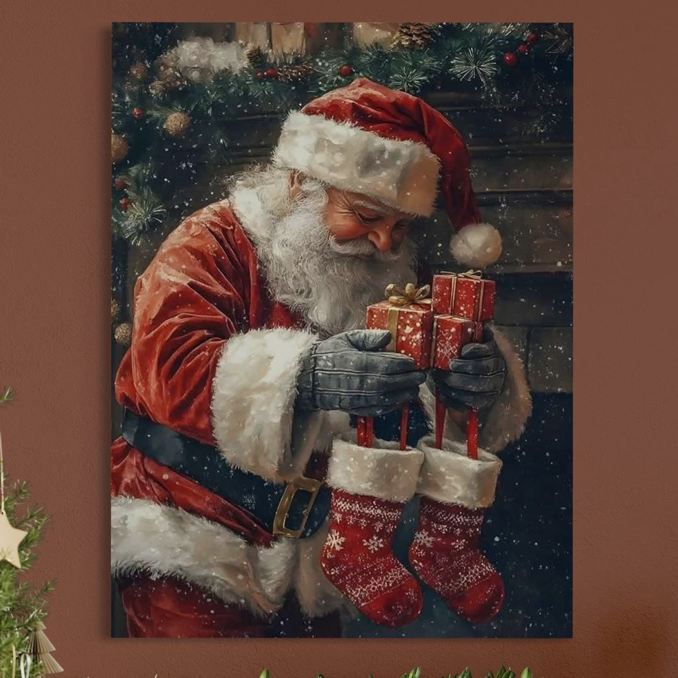 Tablou Canvas Premium, LuxCanva® D1107, Daruri din Inima, Mos, Craciun, Barba, Alba, Daruri, Brad, Noapte, Ajun, Copilarie, Visare, Dorinta, Generozitate, Iubire, Emotie, Living, Dormitor