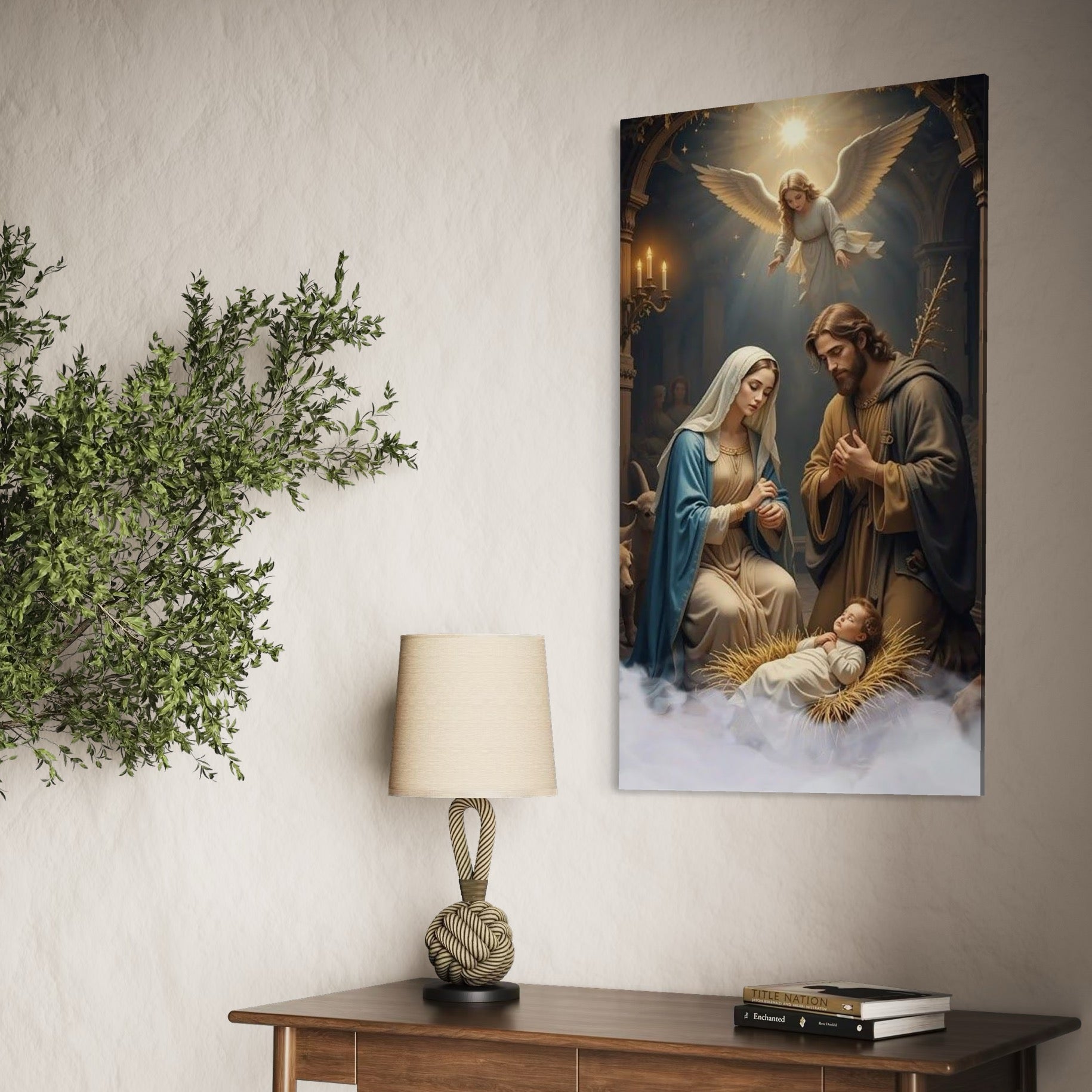 Tablou Canvas Premium, LuxCanva® D1112, Sfanta Familie, Liniste, Nastere, Betleem, Miracol, Craciun, Mantuitor, Isus, Inger, Fecioara, Maria, Iosif, Leagan, Prunc, Credinta, Har, Living, Dormitor