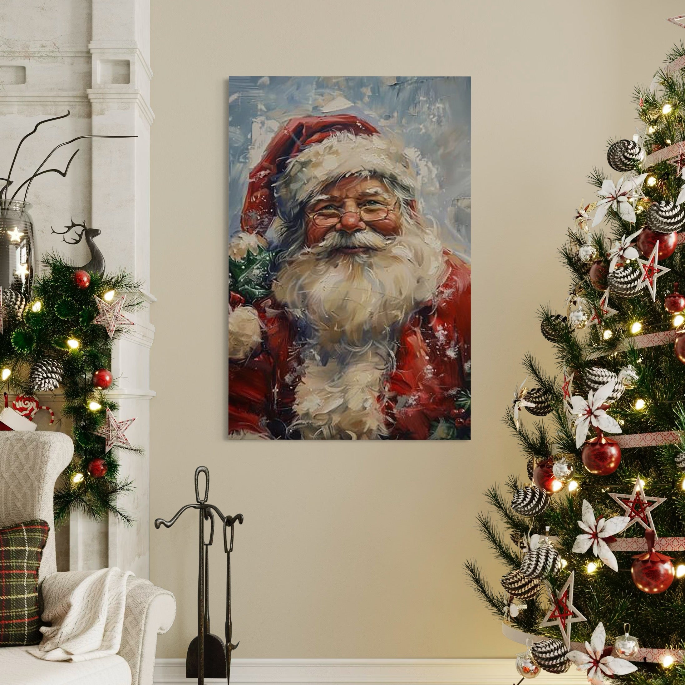 Tablou Canvas Premium, LuxCanva® D1113, Mosul Cel Bun, Zambet, Cadouri, Magie, Ajun, Noapte, Craciun, Brad, Traditie, Sarbatori, Desaga, Costum, Rosu, Barba, Alb, Emotie, Living, Dormitor