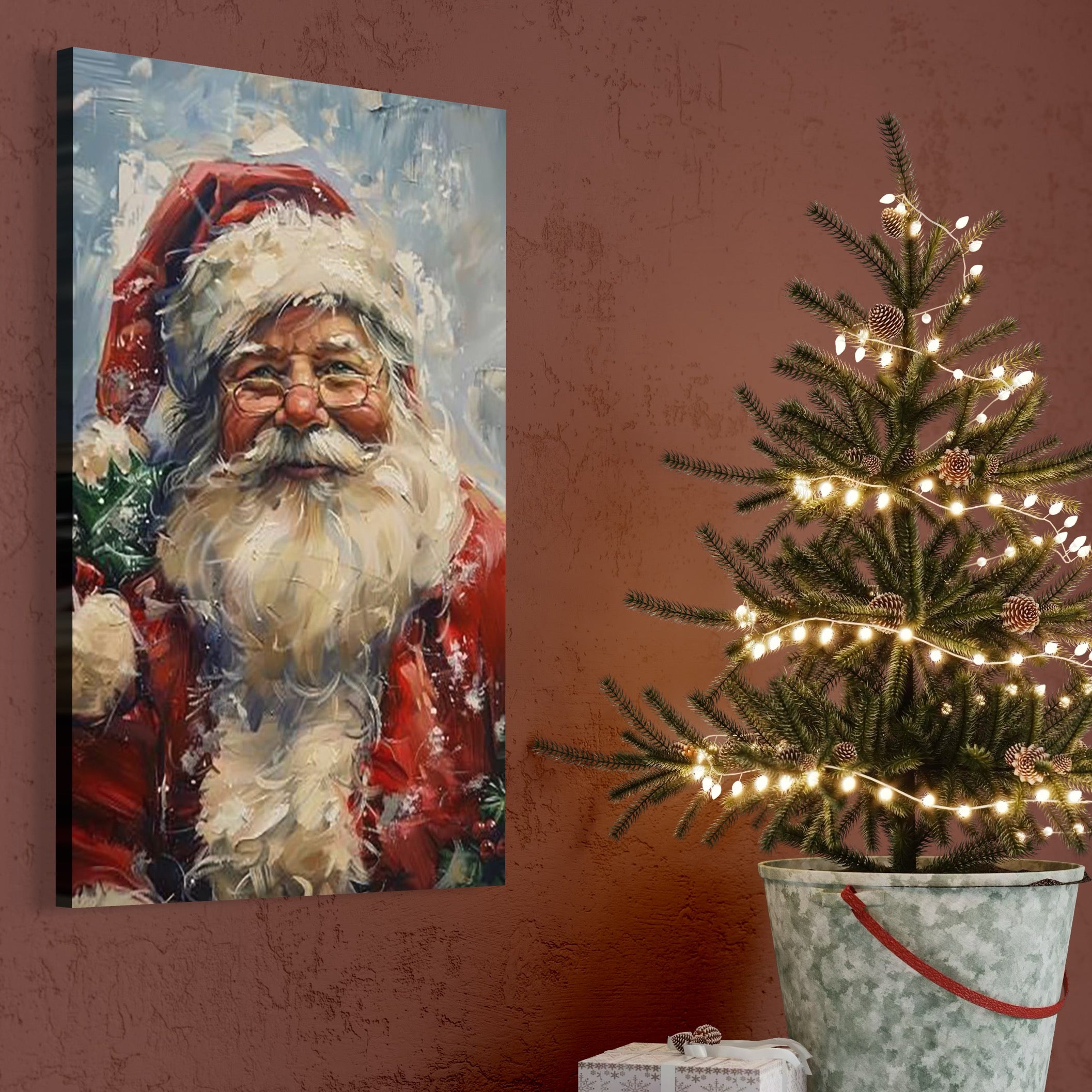 Tablou Canvas Premium, LuxCanva® D1113, Mosul Cel Bun, Zambet, Cadouri, Magie, Ajun, Noapte, Craciun, Brad, Traditie, Sarbatori, Desaga, Costum, Rosu, Barba, Alb, Emotie, Living, Dormitor