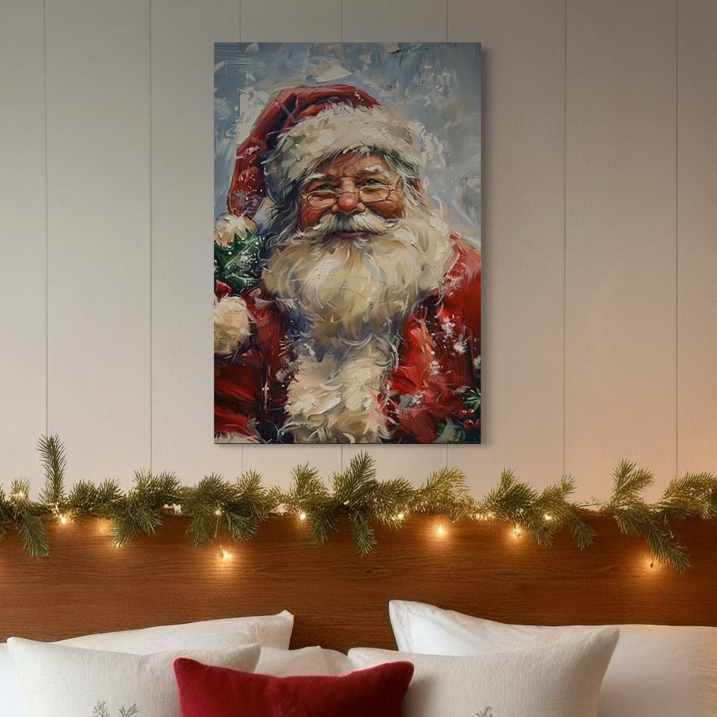 Tablou Canvas Premium, LuxCanva® D1113, Mosul Cel Bun, Zambet, Cadouri, Magie, Ajun, Noapte, Craciun, Brad, Traditie, Sarbatori, Desaga, Costum, Rosu, Barba, Alb, Emotie, Living, Dormitor