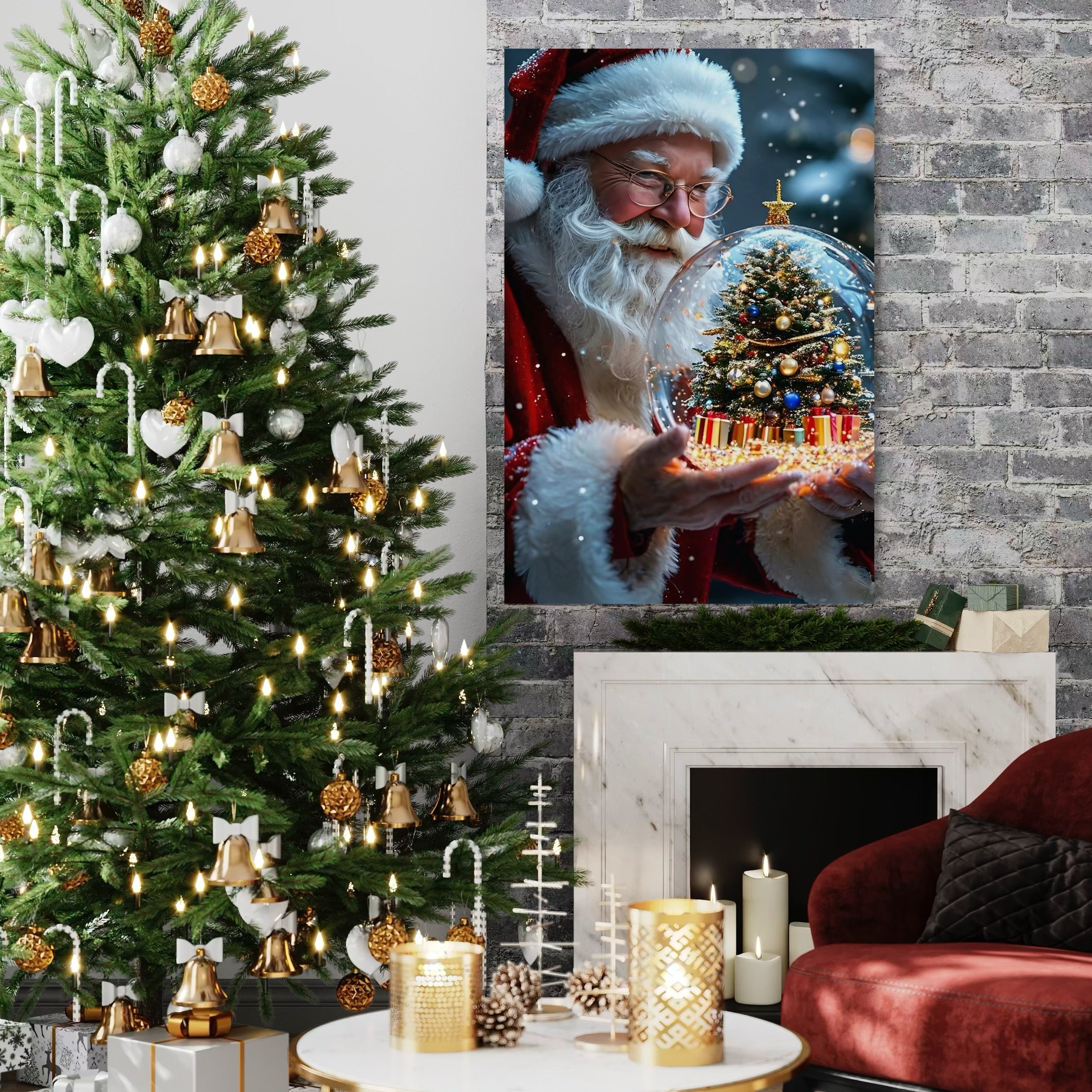 Tablou Canvas Premium, LuxCanva® D1119, Miracolul din Palma, Visare, Generozitate, Glob, Cristal, Taina, Dar, Magic, Sfera, Palme, Maini, Prezent, Mos Craciun, Living, Dormitor