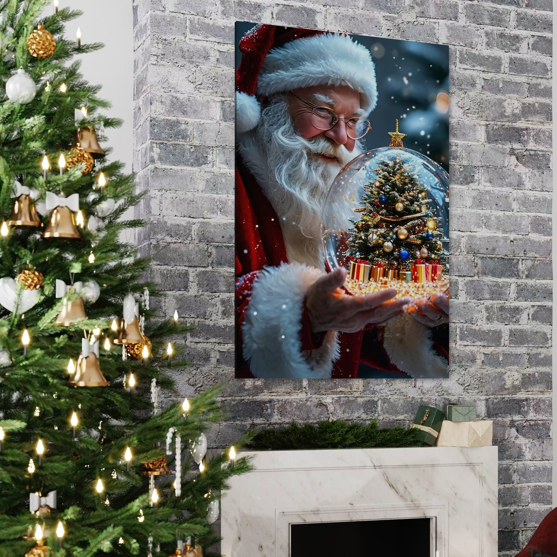 Tablou Canvas Premium, LuxCanva® D1119, Miracolul din Palma, Visare, Generozitate, Glob, Cristal, Taina, Dar, Magic, Sfera, Palme, Maini, Prezent, Mos Craciun, Living, Dormitor