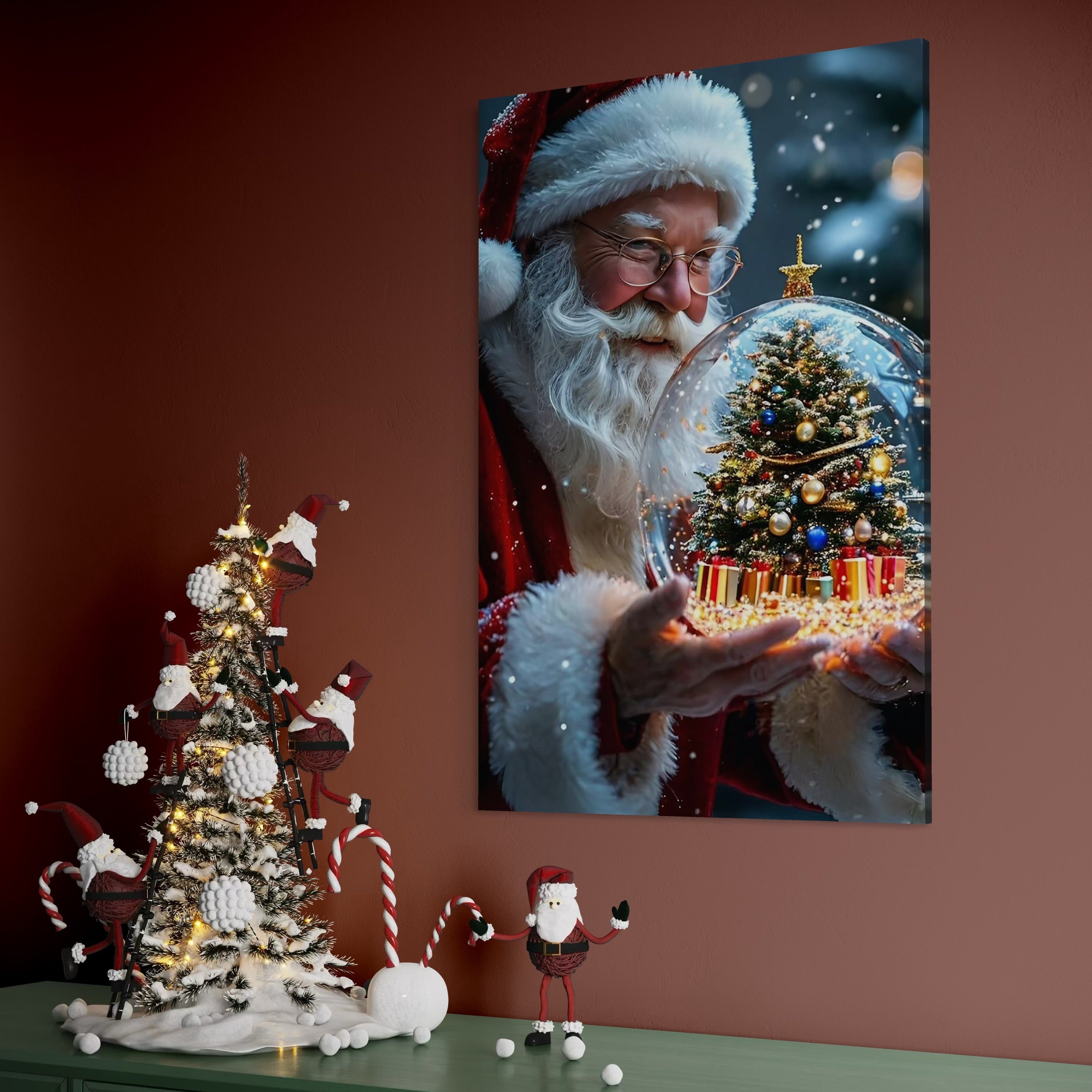 Tablou Canvas Premium, LuxCanva® D1119, Miracolul din Palma, Visare, Generozitate, Glob, Cristal, Taina, Dar, Magic, Sfera, Palme, Maini, Prezent, Mos Craciun, Living, Dormitor