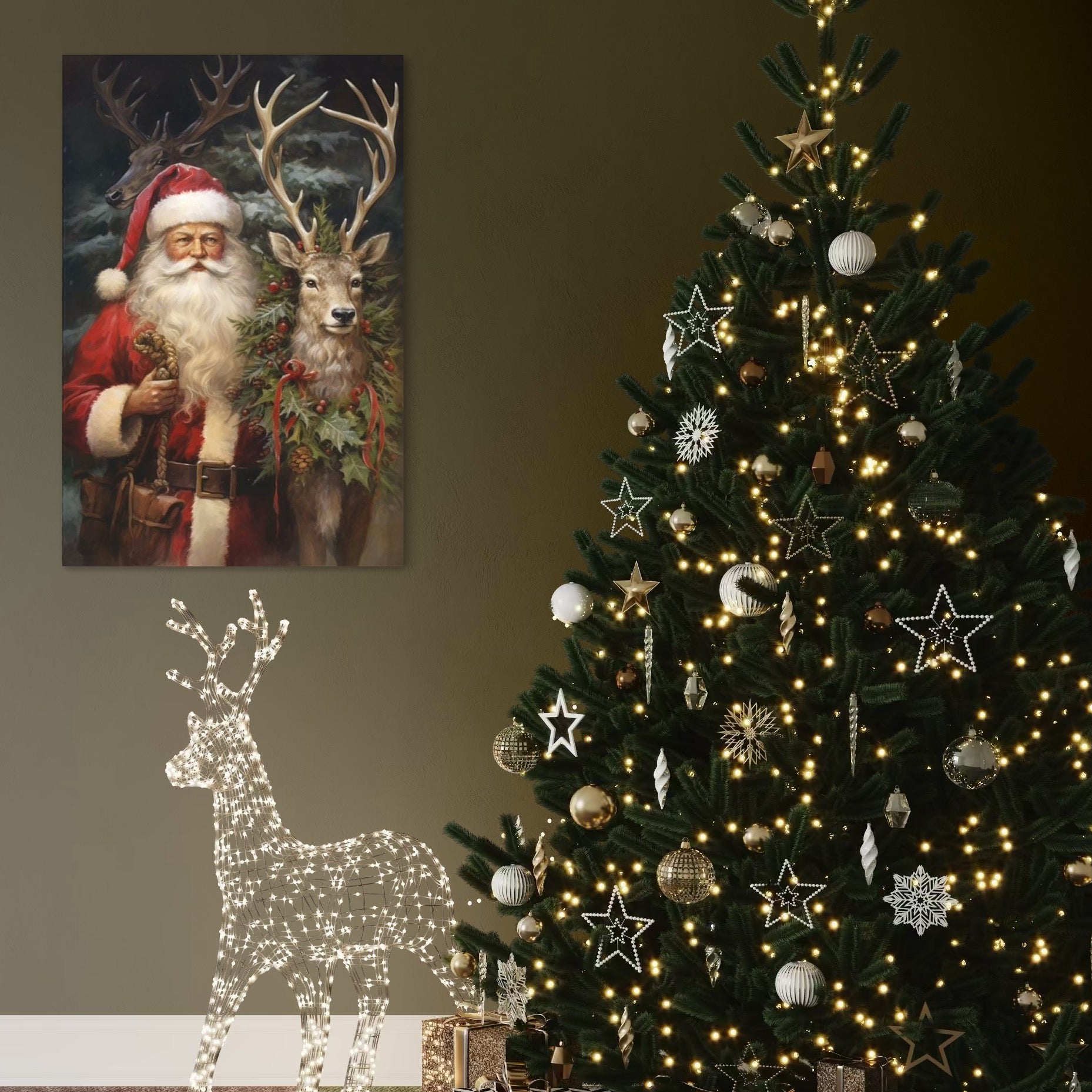 Tablou Canvas Premium, LuxCanva® D1123, Mosul si Regele Padurii, Cerb, Prietenie, Padure, Fermecat, Noblete, Ren, Calatorie, Craciun, Ajun, Speranta, Pace, Living, Dormitor