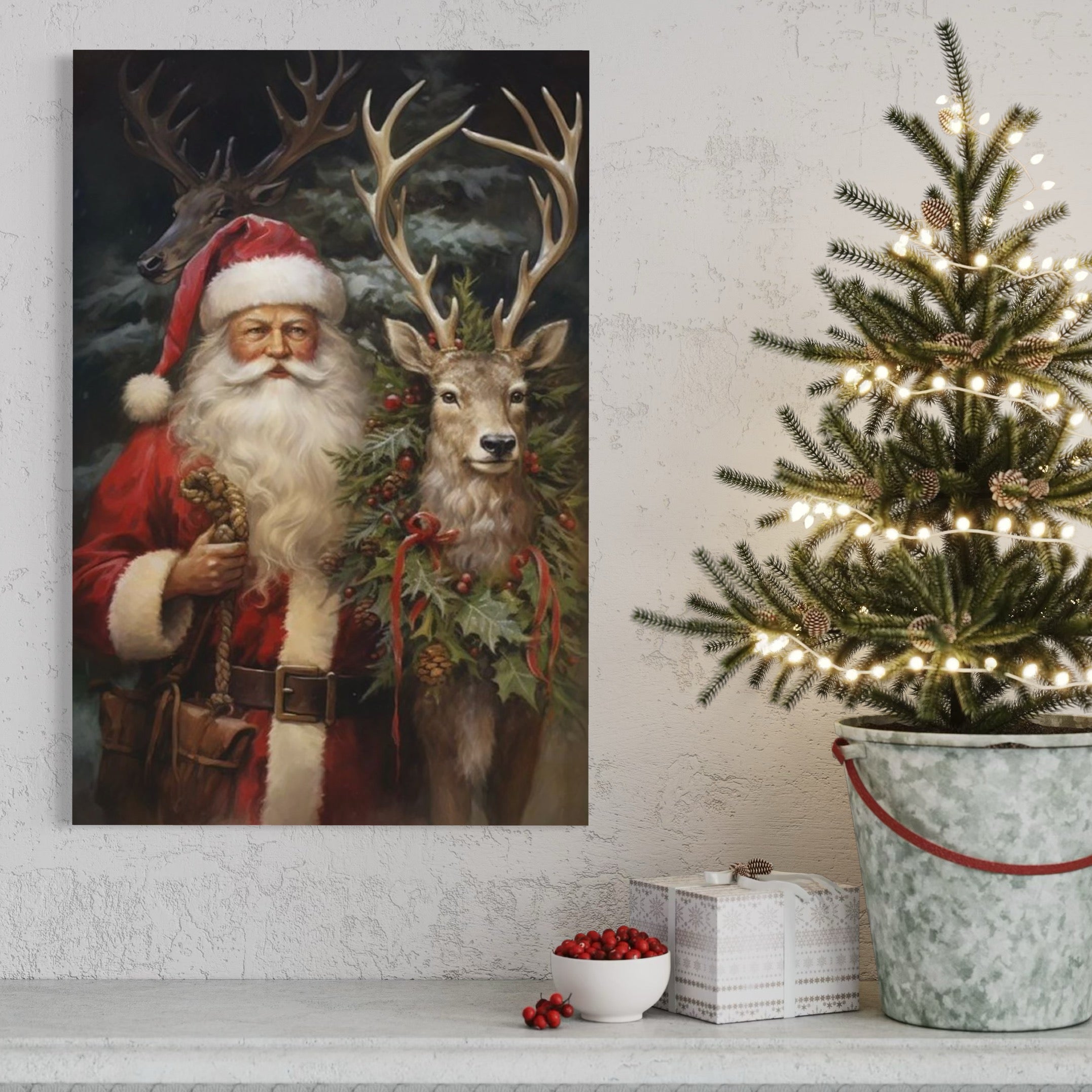 Tablou Canvas Premium, LuxCanva® D1123, Mosul si Regele Padurii, Cerb, Prietenie, Padure, Fermecat, Noblete, Ren, Calatorie, Craciun, Ajun, Speranta, Pace, Living, Dormitor