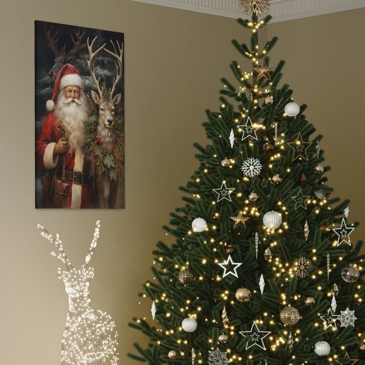 Tablou Canvas Premium, LuxCanva® D1123, Mosul si Regele Padurii, Cerb, Prietenie, Padure, Fermecat, Noblete, Ren, Calatorie, Craciun, Ajun, Speranta, Pace, Living, Dormitor