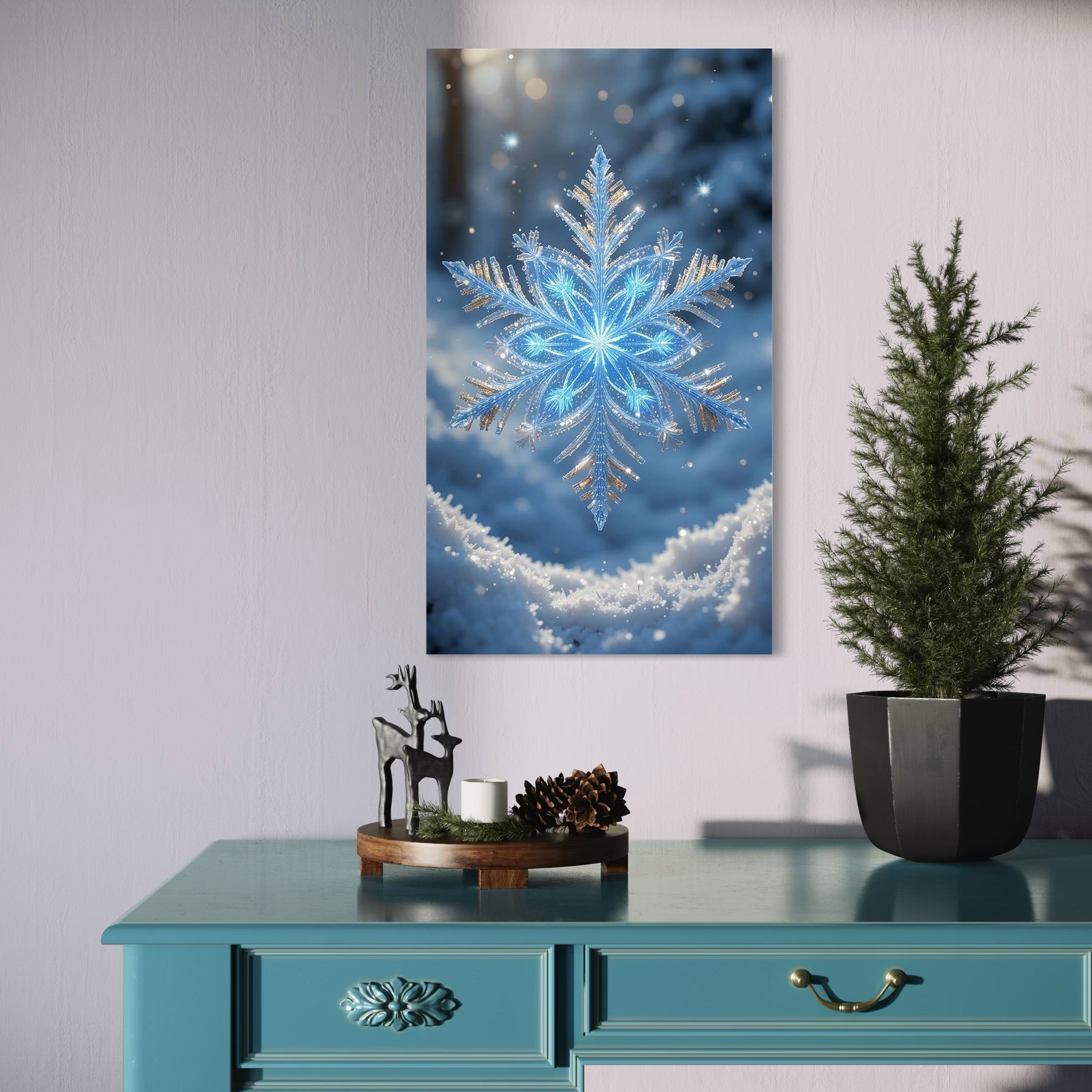 Tablou Canvas Premium, LuxCanva® D1127, Magia Unui Fulg, Fulg, Nea, Gheata, Ger, Sclipire, Cristal, Alb, Albastru, Iarna, Delicatete, Zapada, Fragilitate, Polar, Living, Dormitor