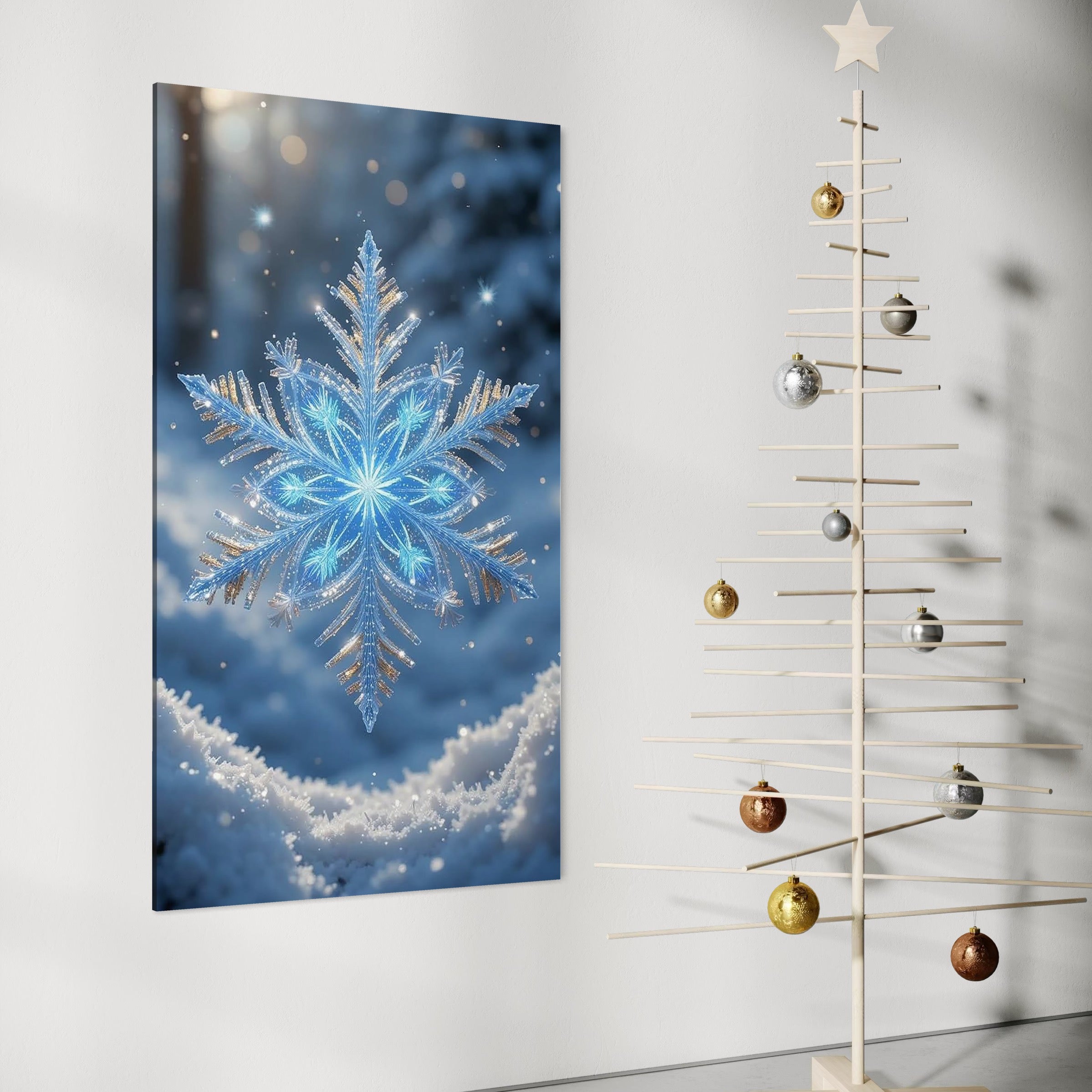 Tablou Canvas Premium, LuxCanva® D1127, Magia Unui Fulg, Fulg, Nea, Gheata, Ger, Sclipire, Cristal, Alb, Albastru, Iarna, Delicatete, Zapada, Fragilitate, Polar, Living, Dormitor