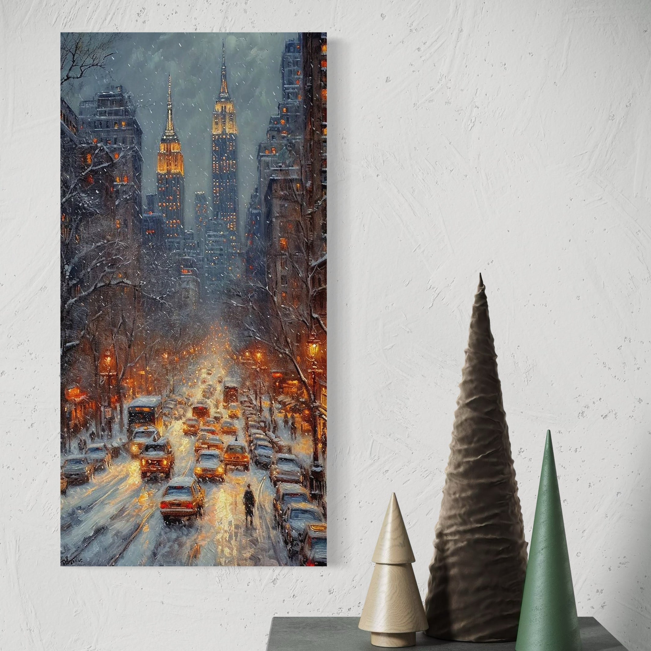 Tablou Canvas Premium, LuxCanva® D1140, Trafic in Vortexul Iernii, Oras, Luminat, Trafic, Ninsoare, Bulevard, Masini, Aglomerat, Cladiri, Inzapezit, Semafor, Agitatie, Living, Dormitor