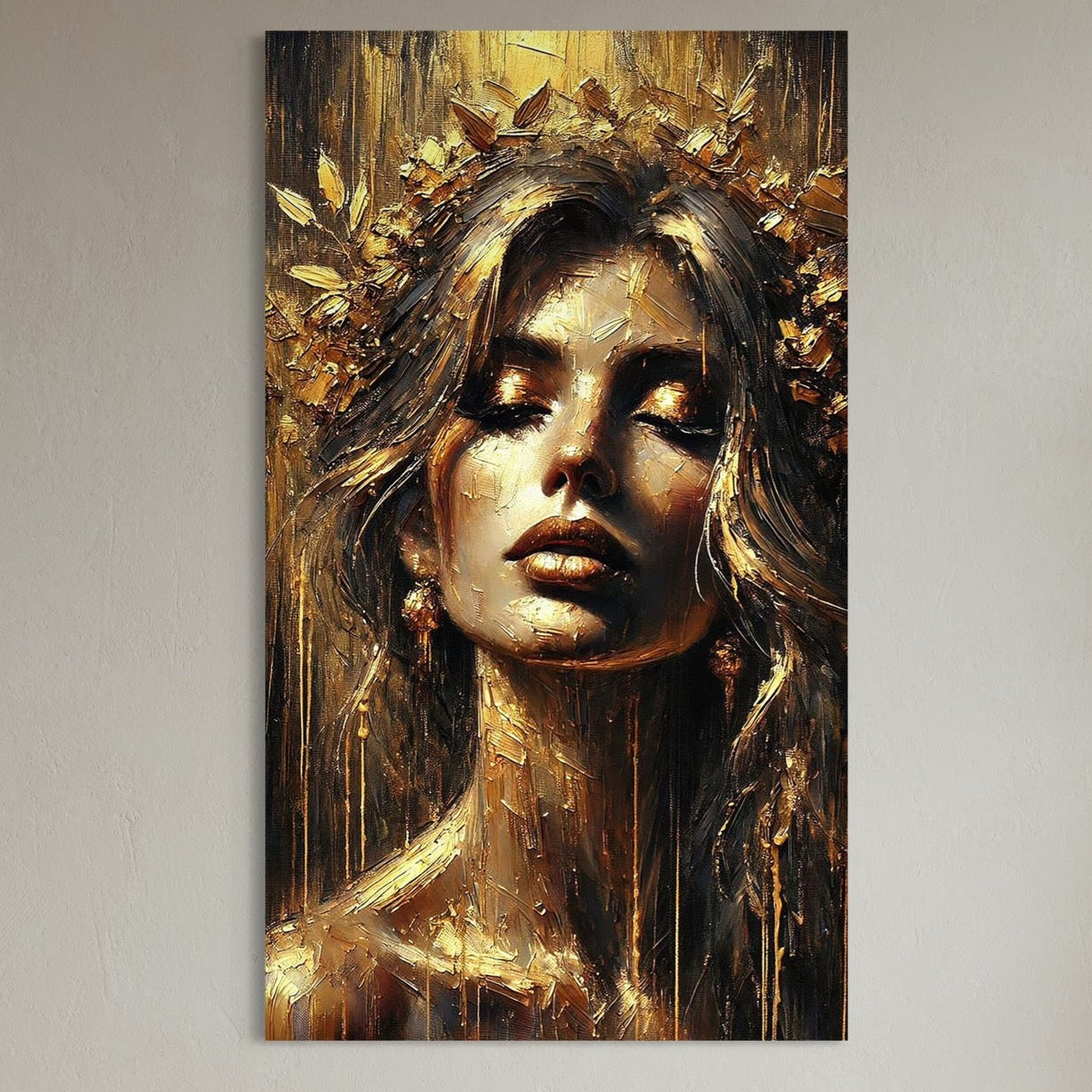 Tablou Canvas Premium, LuxCanva® P1009, Nascuta din Lumina, Zeita, Aur, Coroana, Celesta, Feminitate, Stralucire, Frumusete, Regina, Diva, Soare, Chip, Nemurire, Living, Dormitor