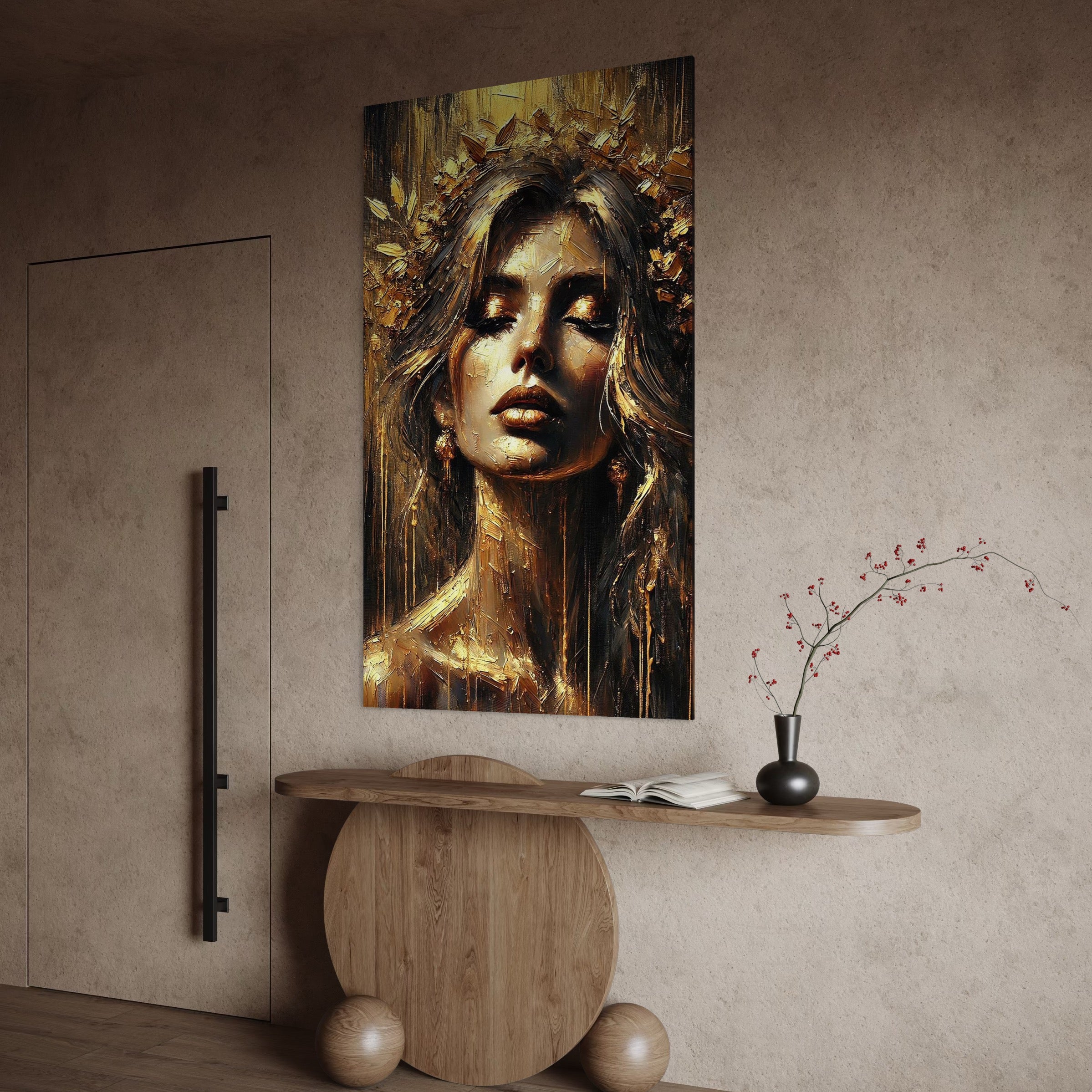 Tablou Canvas Premium, LuxCanva® P1009, Nascuta din Lumina, Zeita, Aur, Coroana, Celesta, Feminitate, Stralucire, Frumusete, Regina, Diva, Soare, Chip, Nemurire, Living, Dormitor