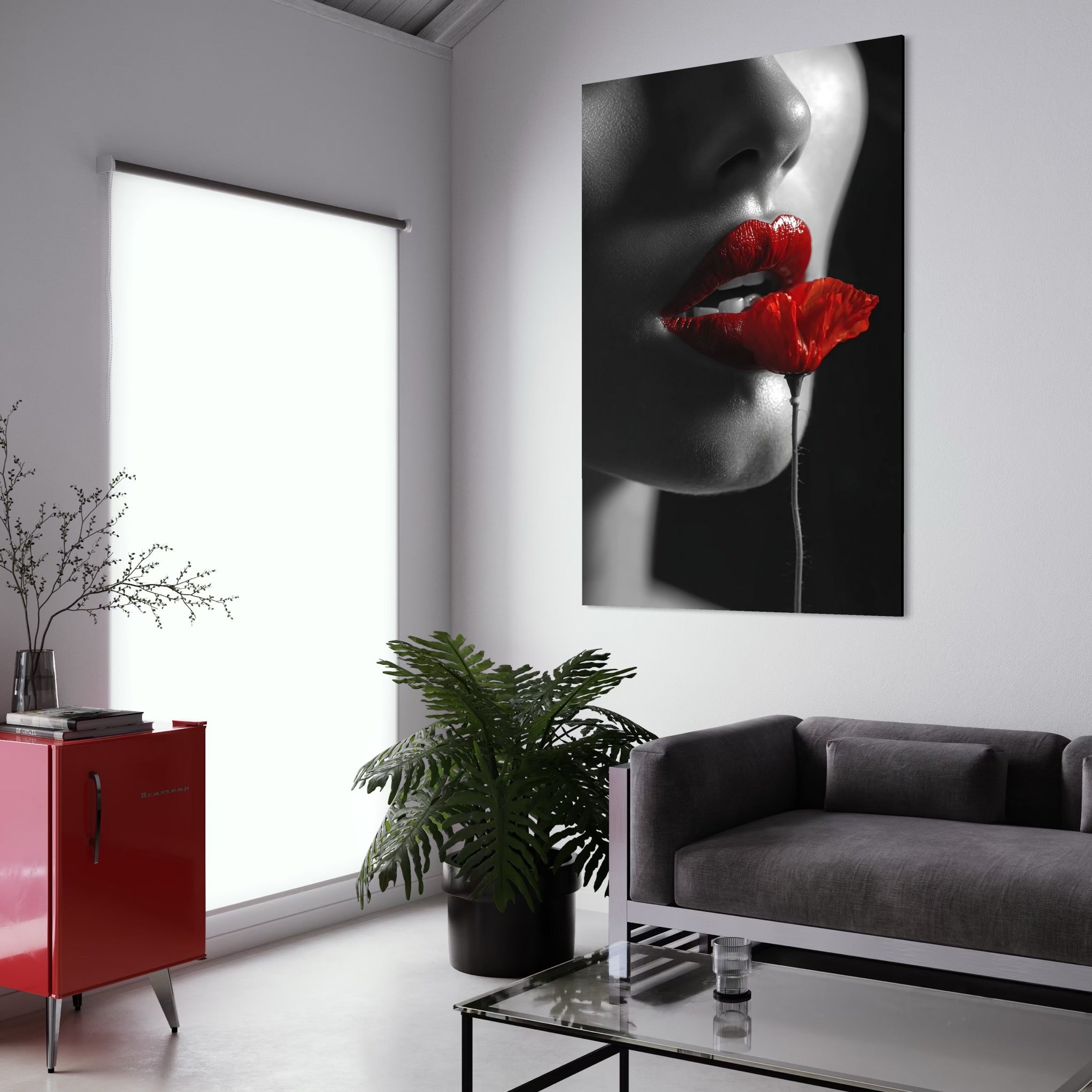 Tablou Canvas Premium, LuxCanva® P1011, Sărutul Macului, Rosu, Floare, Mac, Buze, Tacere, Seductie, Murmur, Petale, Inocenta, Foc, Sexy, Dorinta, Pasiune, Viata, Living, Dormitor