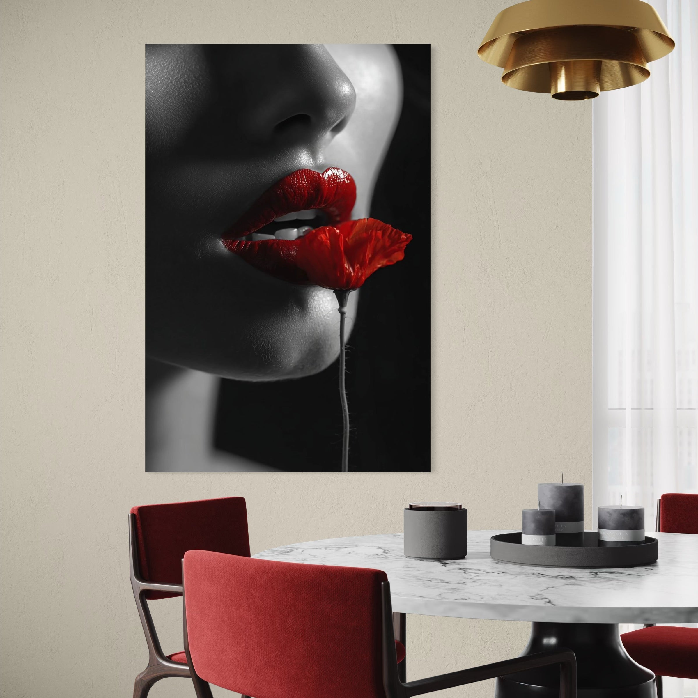 Tablou Canvas Premium, LuxCanva® P1011, Sărutul Macului, Rosu, Floare, Mac, Buze, Tacere, Seductie, Murmur, Petale, Inocenta, Foc, Sexy, Dorinta, Pasiune, Viata, Living, Dormitor