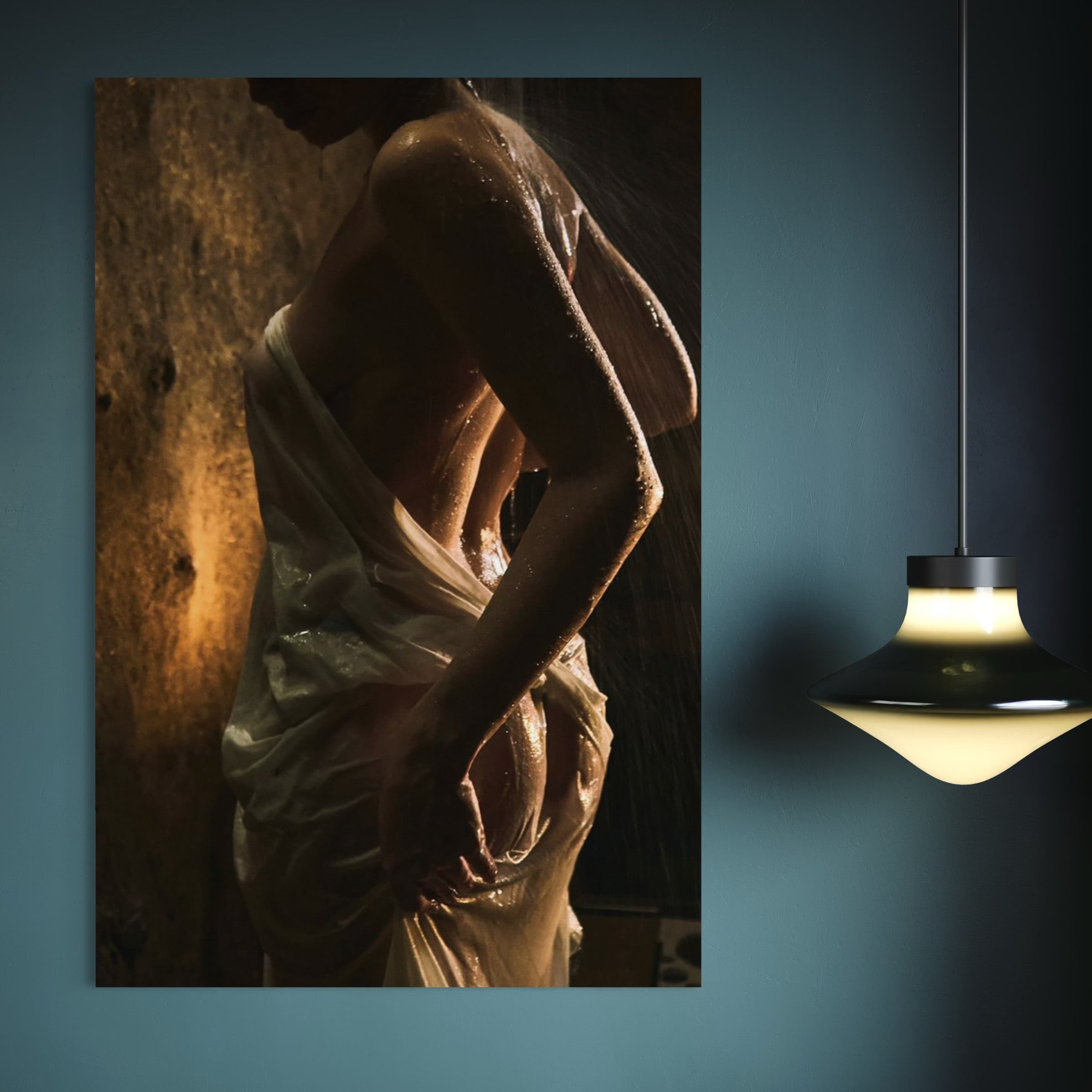 Tablou Canvas Premium, LuxCanva® P1054, Invelita in Apa, Lumina, Calda, Apa, Textura, Umbre, Umed, Ton, Auriu, Senzualitate, Sexy, Fluid, Stropi, Umbra, Miscare, Living, Dormitor