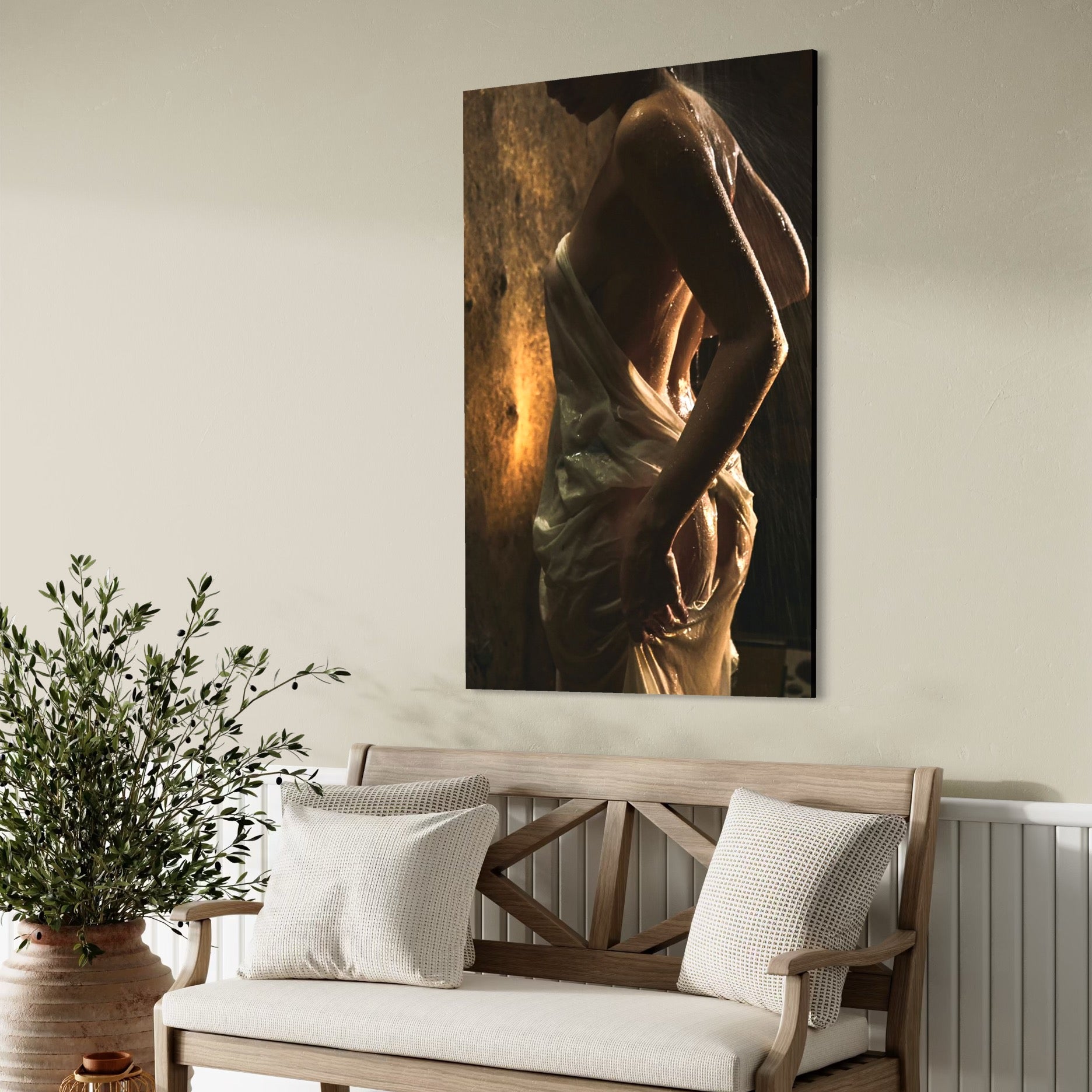 Tablou Canvas Premium, LuxCanva® P1054, Invelita in Apa, Lumina, Calda, Apa, Textura, Umbre, Umed, Ton, Auriu, Senzualitate, Sexy, Fluid, Stropi, Umbra, Miscare, Living, Dormitor