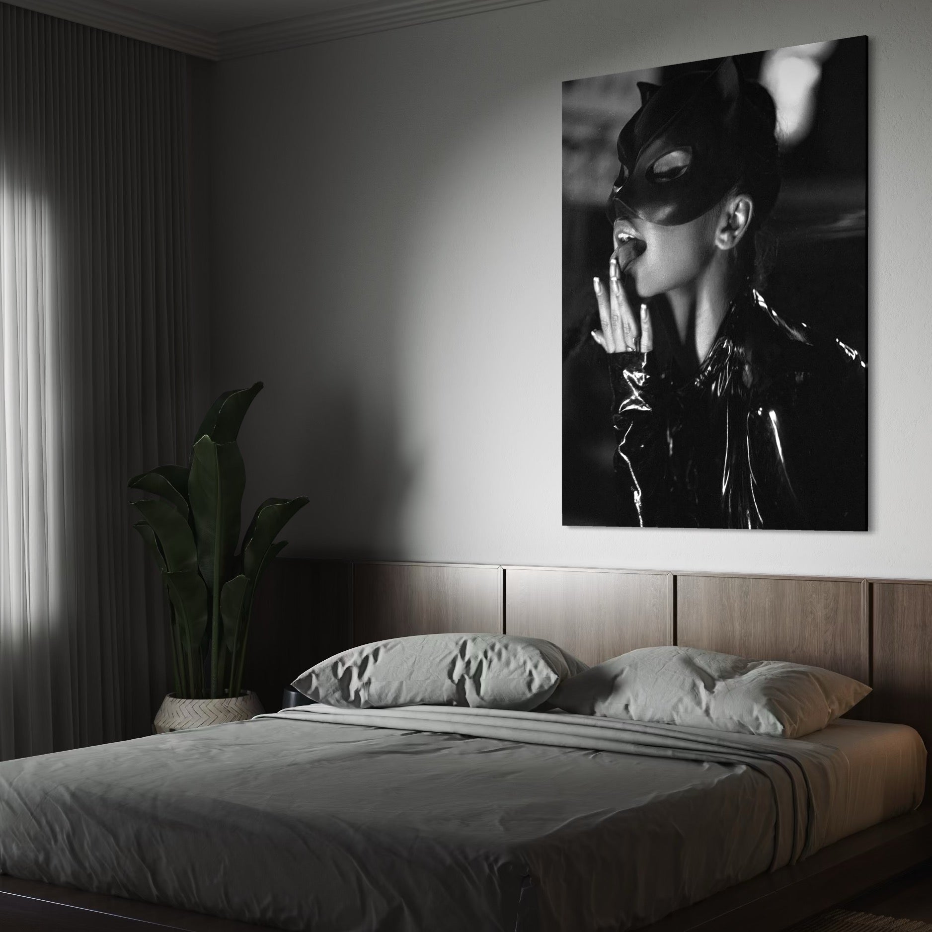 Tablou Canvas Premium, LuxCanva® P1058, Sub Semnul Felinei, Masca, Excentric, Identitate, Negru, Nocturn, Joc, Ritual, Felina, Costumatie, Senzuala, Provocatoare, Living, Dormitor