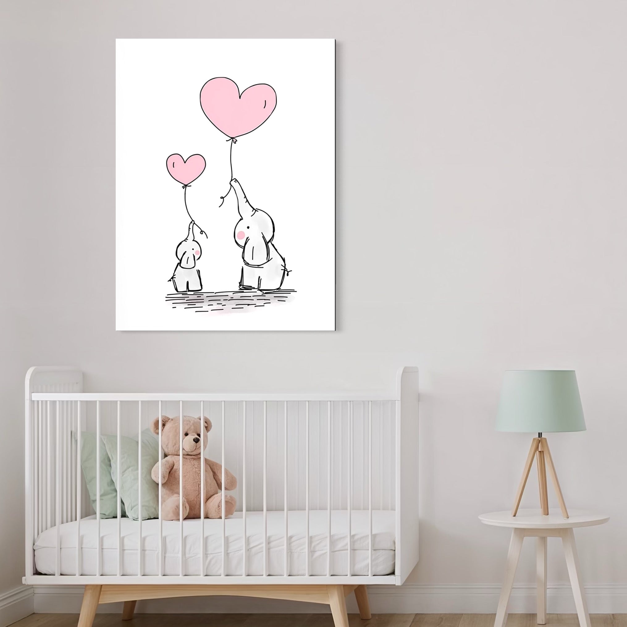 Tablou Canvas Premium, LuxCanva® K1030, Baloane de Afectiune, Legatura, Elefant, Inimi, Dragoste, Inocenta, Mic, Mare, Impreuna, Cer, Vant, Gingasie, Copilarie, Camera Copil, Dormitor