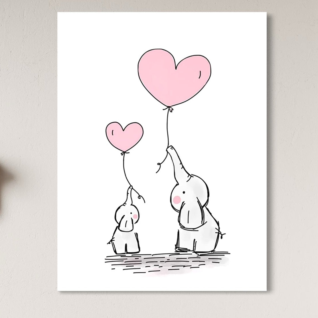 Tablou Canvas Premium, LuxCanva® K1030, Baloane de Afectiune, Legatura, Elefant, Inimi, Dragoste, Inocenta, Mic, Mare, Impreuna, Cer, Vant, Gingasie, Copilarie, Camera Copil, Dormitor
