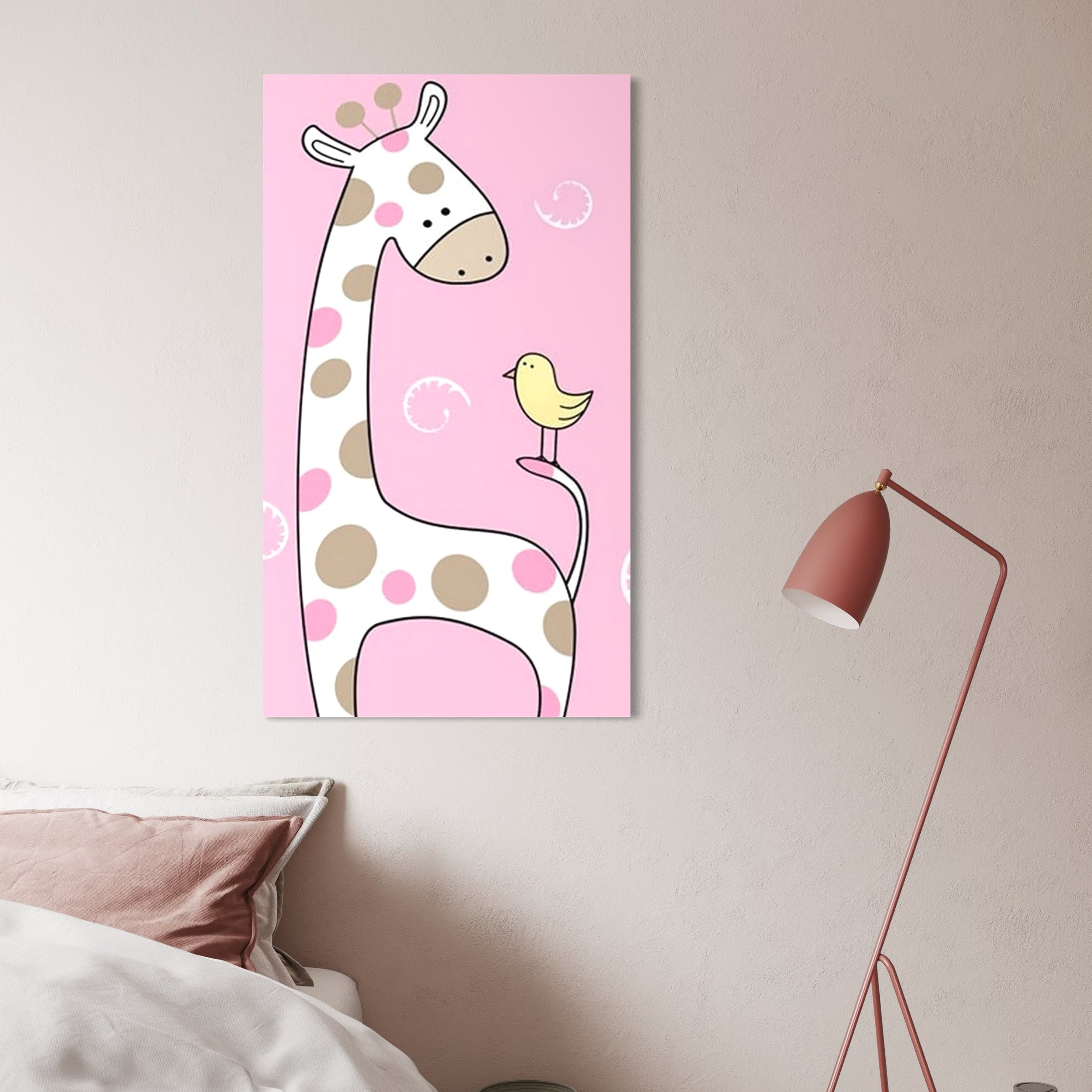 Tablou Canvas Premium, LuxCanva® K1031, Girafa si Puiul, Prietenie, Varf, Coada, Roz, Povesti, Zambete, Pastelat, Suflete, Joaca, Inocenta, Copil, Creativitate, Camera Copil, Dormitor