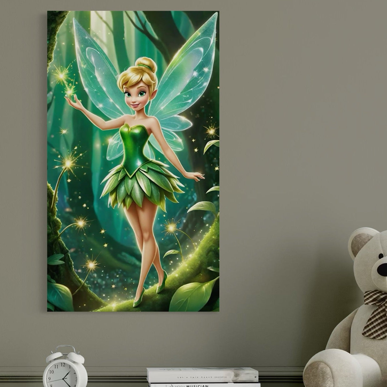 Tablou Canvas Premium, LuxCanva® K1032, Zana Smaraldului Fermecat, Tinker Bell, Personaj, Desene, Walt, Disney, Magie, Sclipire, Verde, Aripi, Taram, Basm, Camera Copil, Dormitor