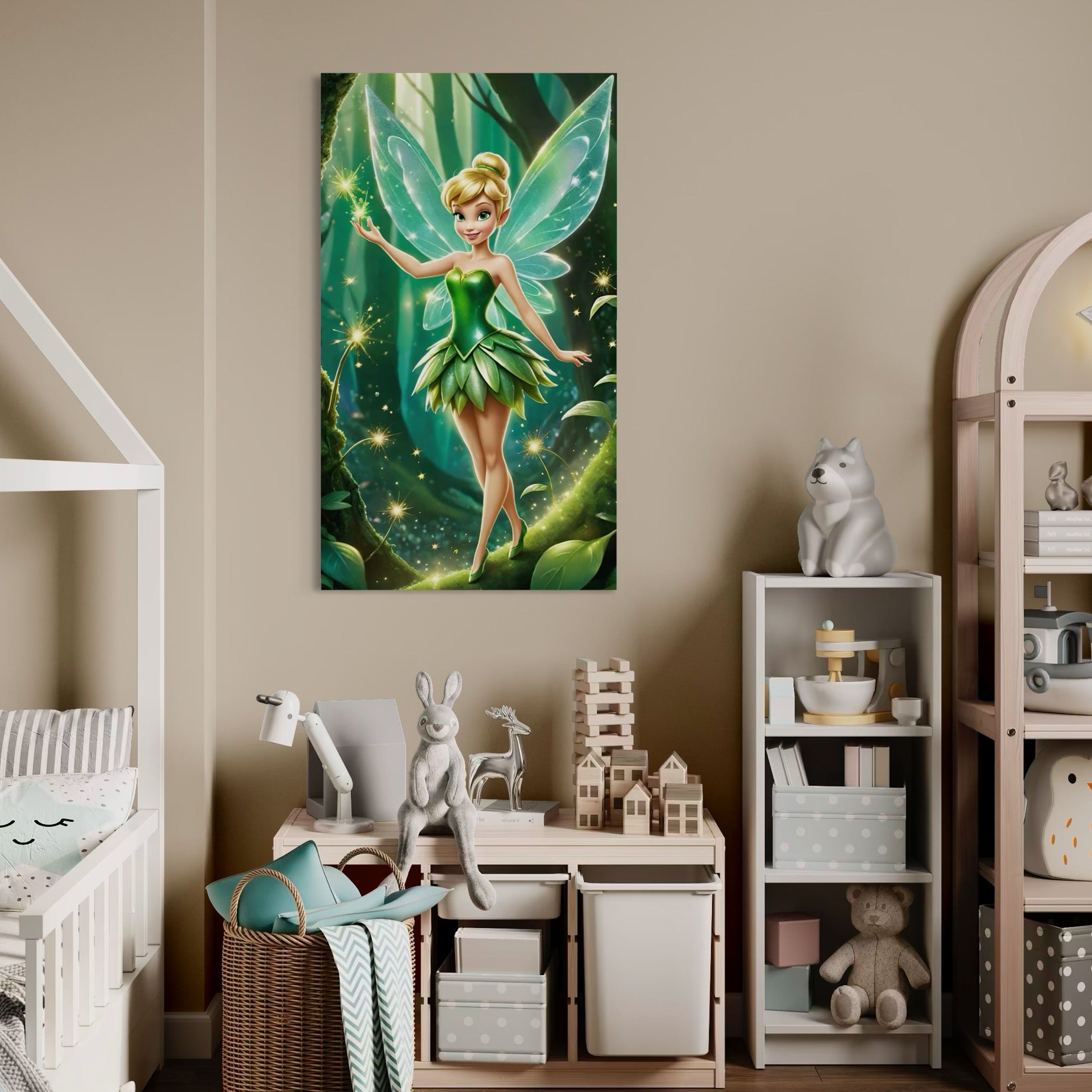 Tablou Canvas Premium, LuxCanva® K1032, Zana Smaraldului Fermecat, Tinker Bell, Personaj, Desene, Walt, Disney, Magie, Sclipire, Verde, Aripi, Taram, Basm, Camera Copil, Dormitor