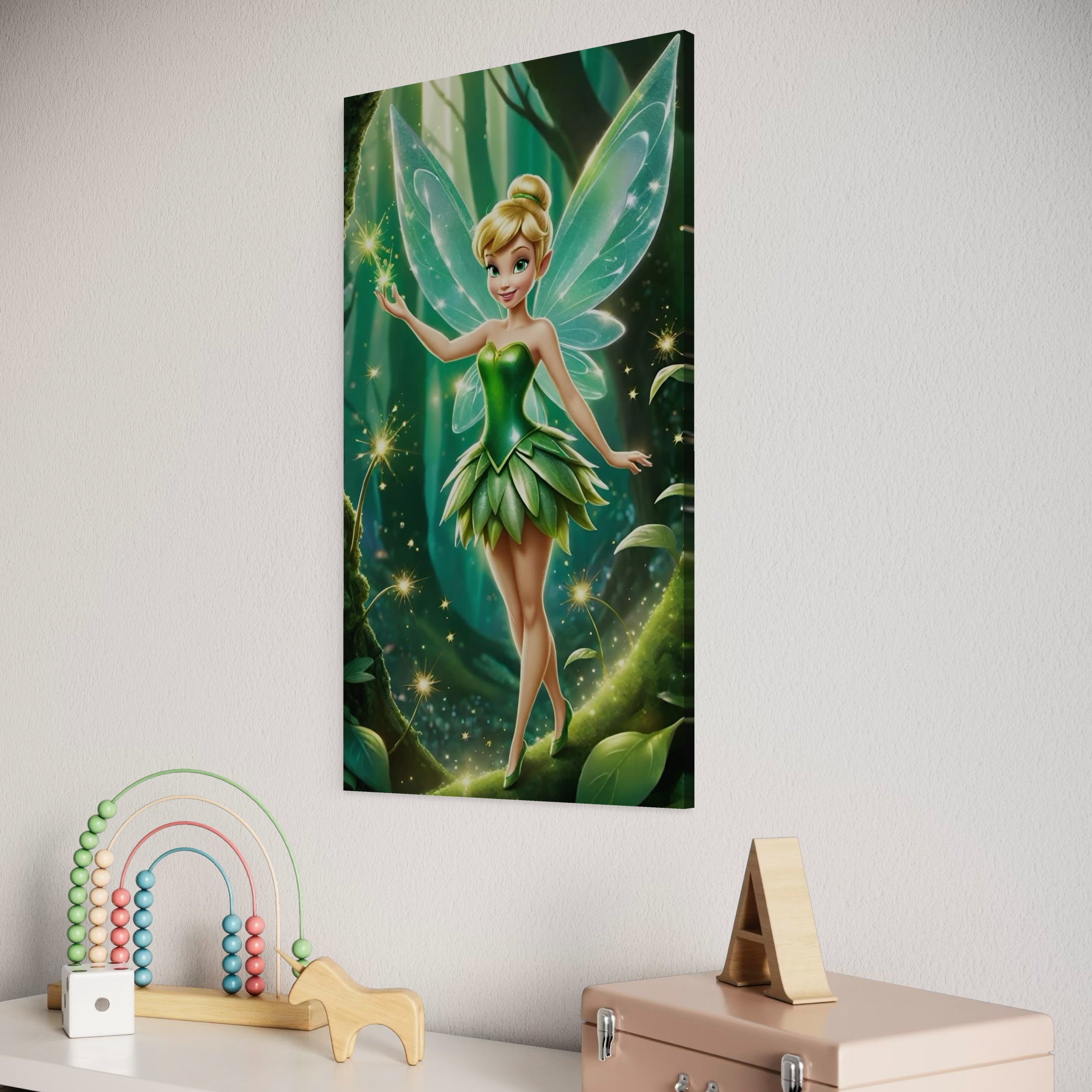 Tablou Canvas Premium, LuxCanva® K1032, Zana Smaraldului Fermecat, Tinker Bell, Personaj, Desene, Walt, Disney, Magie, Sclipire, Verde, Aripi, Taram, Basm, Camera Copil, Dormitor