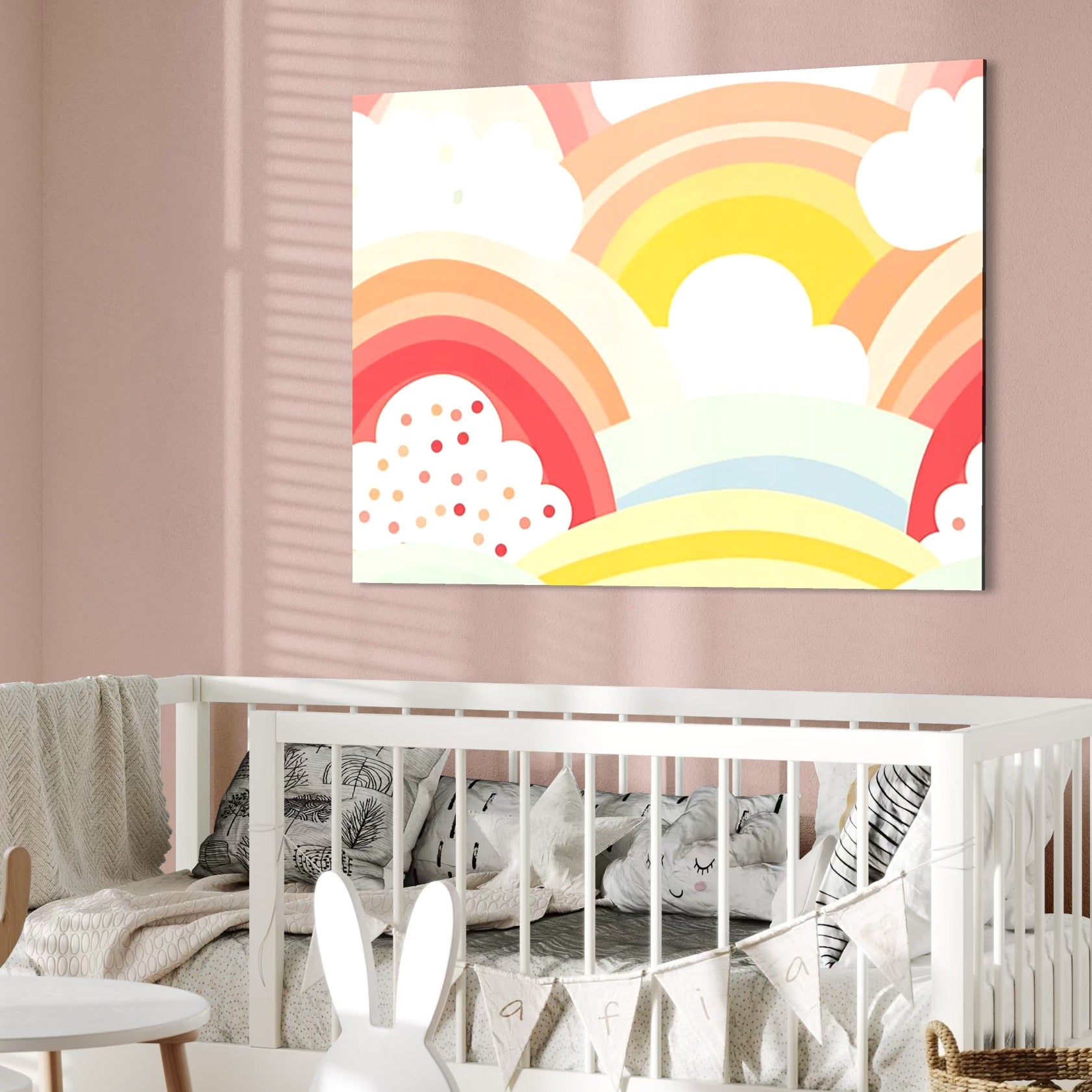 Tablou Canvas Premium, LuxCanva® K1034, Zambetul Cerului, Pastel, Curcubeu, Nori, Pufosi, Energie, Blandete, Atmosfera, Copilarie, Cer, Poveste, Optimism, Fericire, Camera Copil, Dormitor