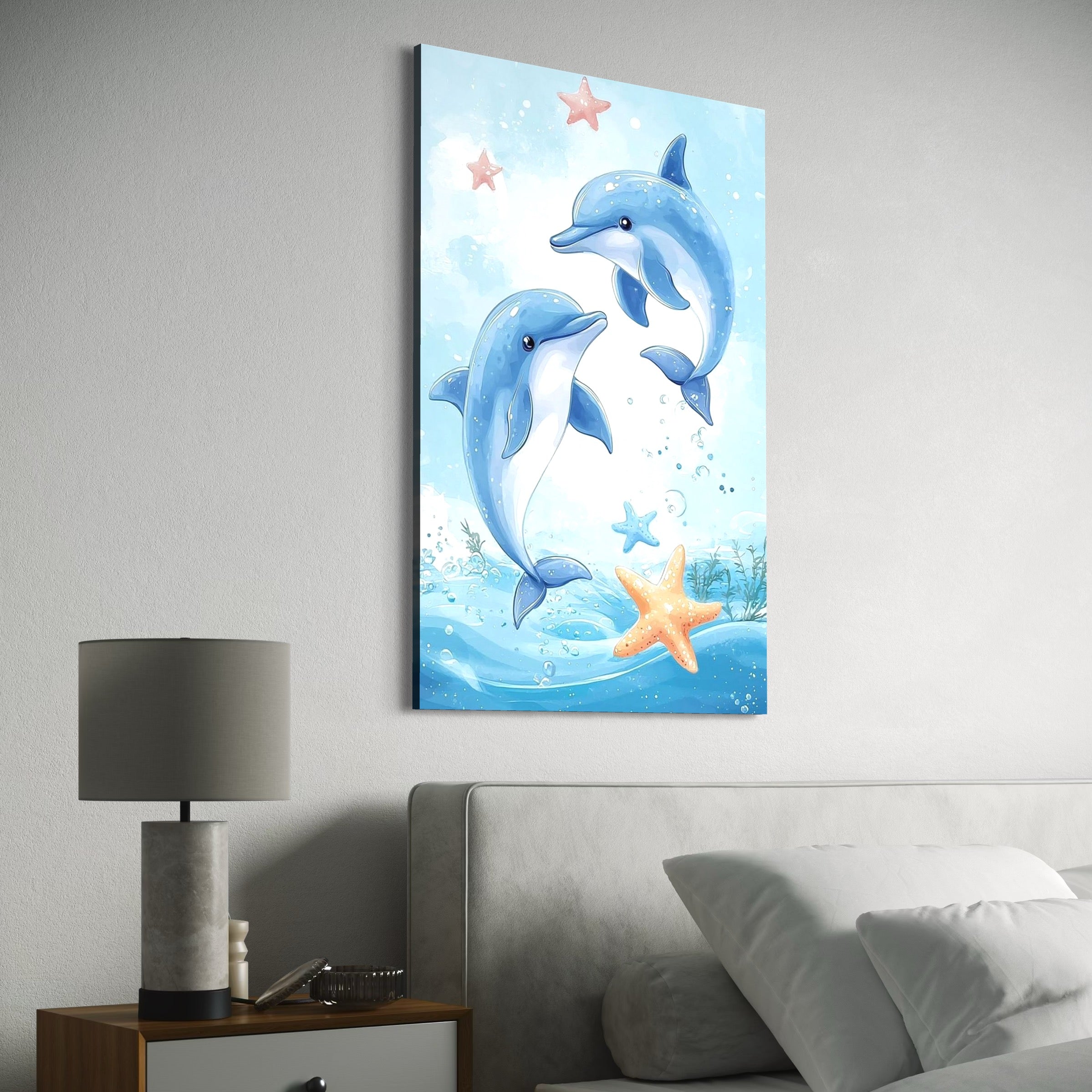 Tablou Canvas Premium, LuxCanva® K1038, Balet Marin, Dans, Delfini, Prietenie, Valuri, Ocean, Salturi, Subacvatic, Libertate, Apa, Joaca, Veselie, Magie, Explorare, Camera Copil, Dormitor