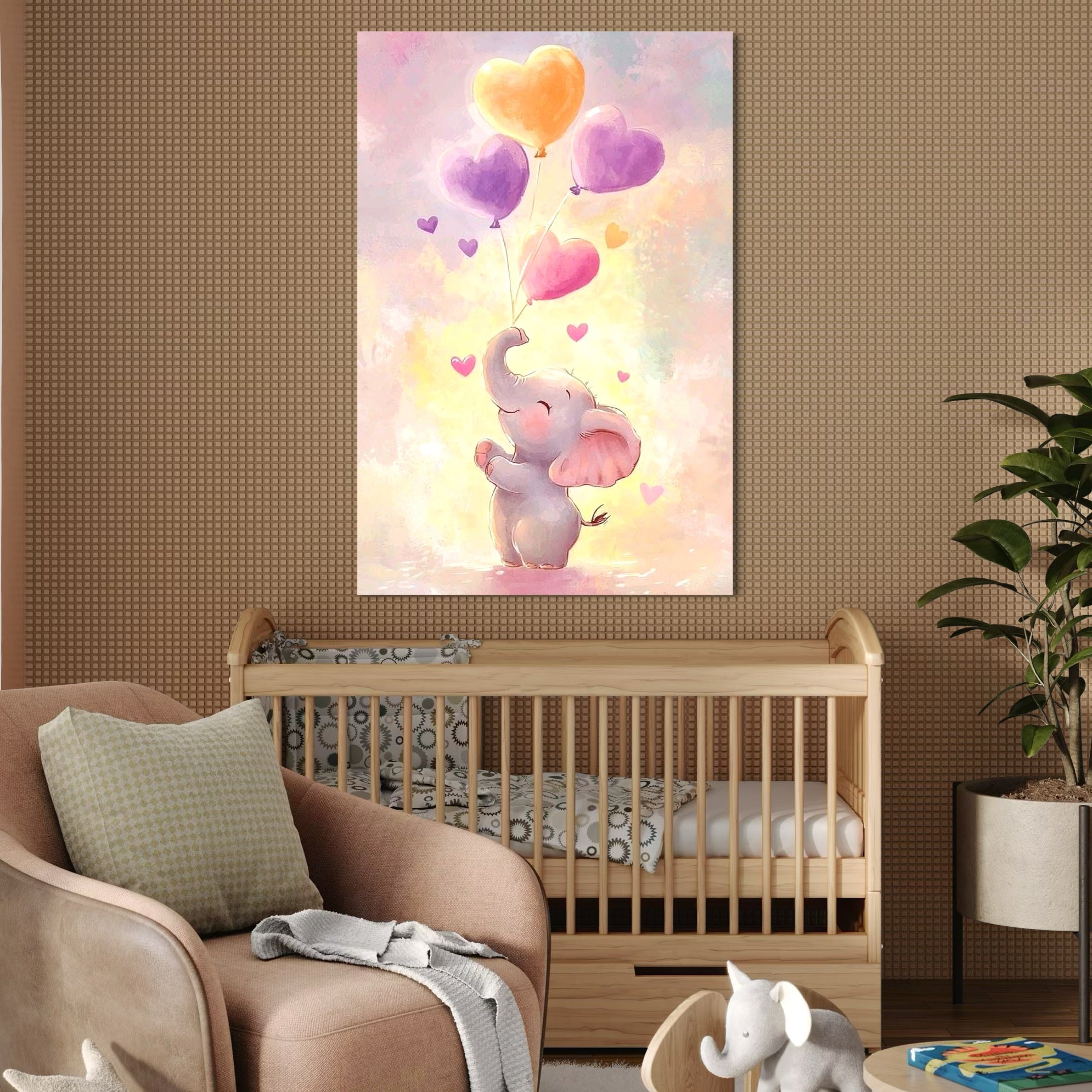 Tablou Canvas Premium, LuxCanva® K1039, Elefantelul Visator, Emotie, Zbor, Inimi, Baloane, Bucurie, Vant, Fericire, Micut, Pui, Iubire, Gingasie, Dulce, Pastel, Magie, Camera Copil, Dormitor