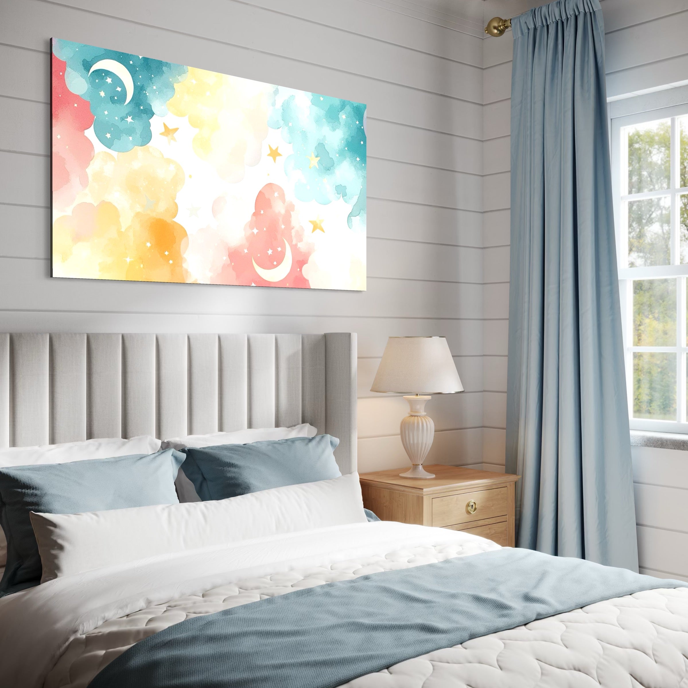 Tablou Canvas Premium, LuxCanva® K1040, Norii Care Canta Stele, Somn, Usor, Vise, Pastel, Cer, Curcubeu, Ploaie, Pufos, Magie, Luna, Fantezie, Taram, Basm, Frumusete, Camera Copil, Dormitor