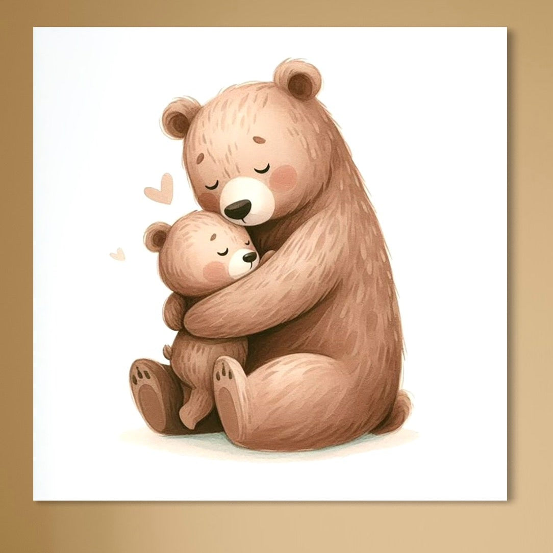Tablou Canvas Premium, LuxCanva® K1041, Imbratisarea Care Vindeca, Mama, Urs, Pui, Dragoste, Caldura, Neinlocuit, Brate, Siguranta, Acasa, Familie, Blanita, Moment, Camera Copil, Dormitor